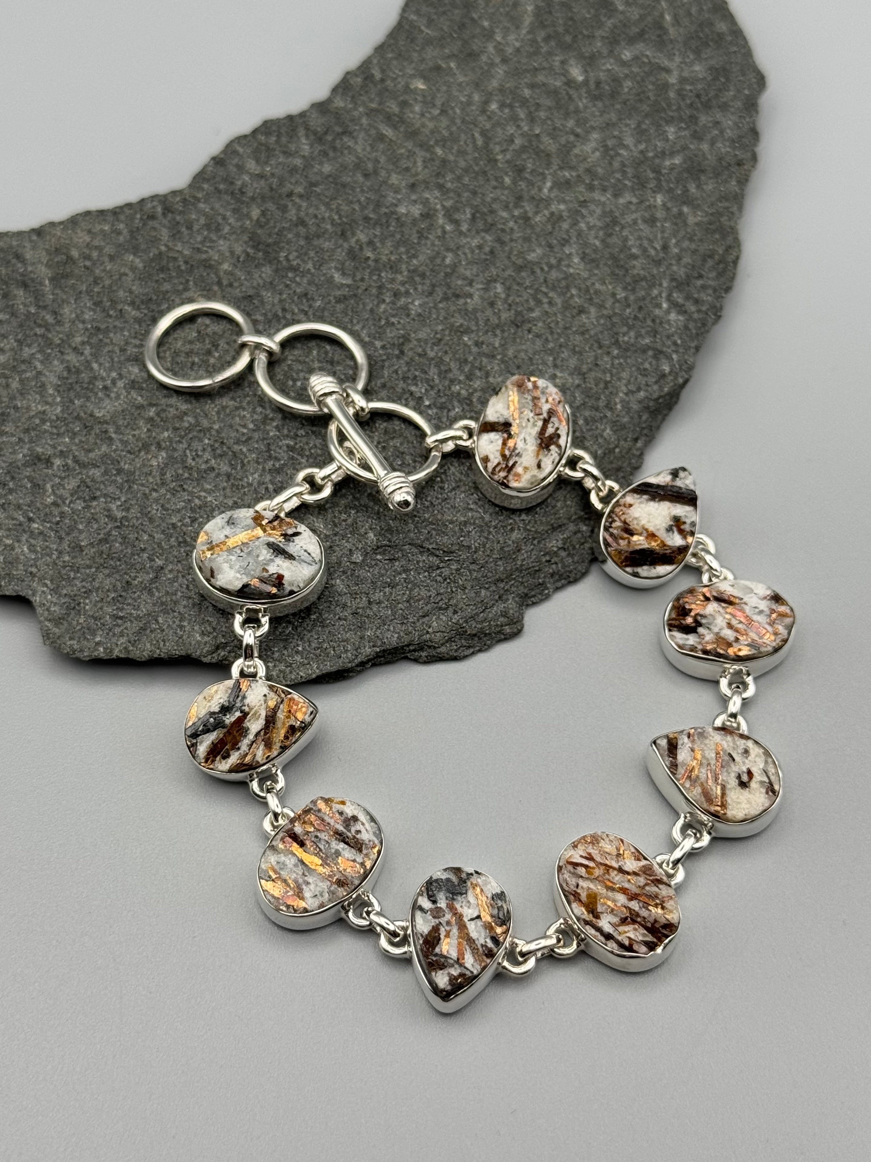 •ASTROPHYLLITE - GEO MIX• linked silver bracelet (7" - 8.25")