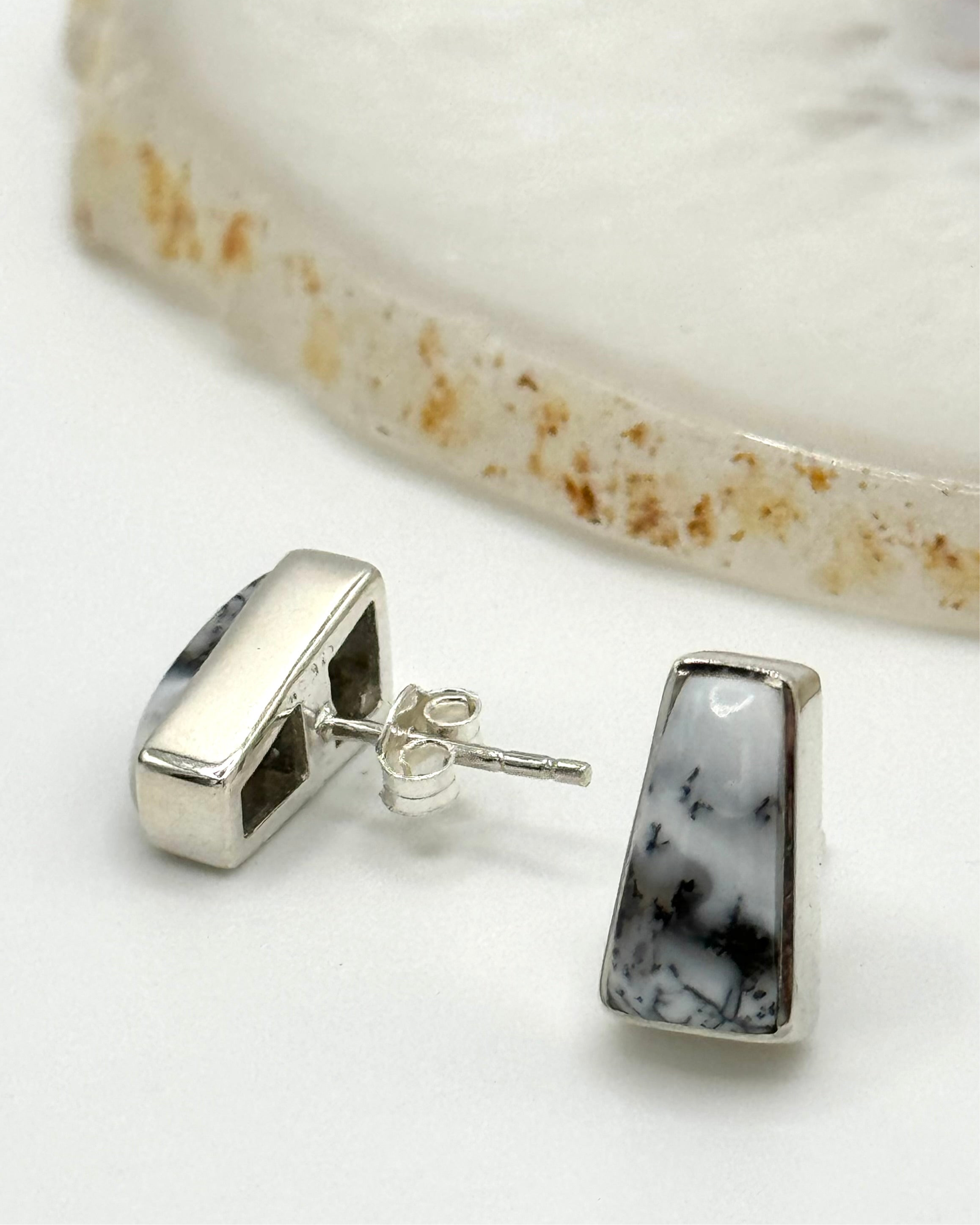 •DENDRITIC OPAL - PORTAL• silver bezel set stud earrings