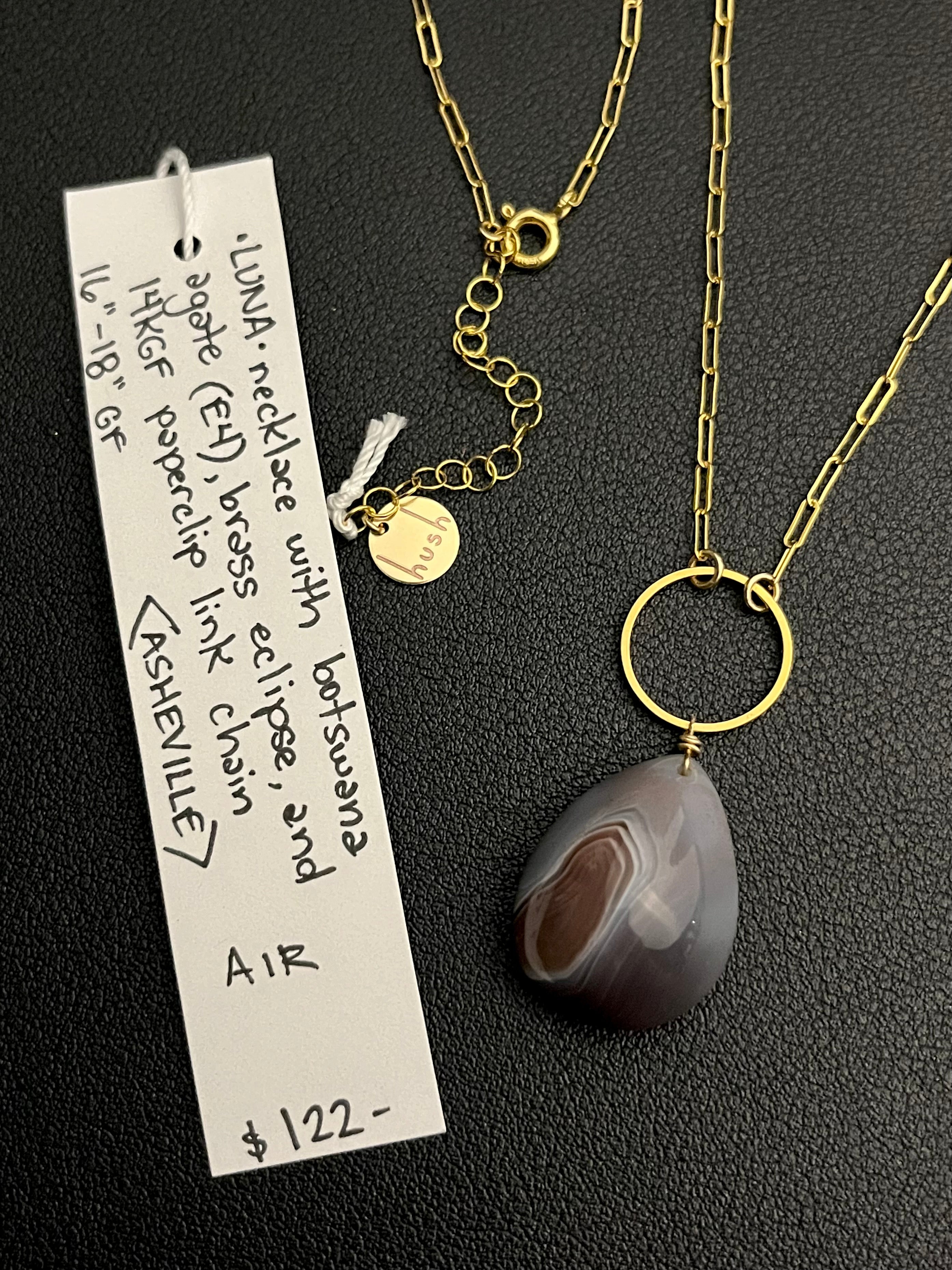 •LUNA• botswana agate + gold necklace (16"-18")