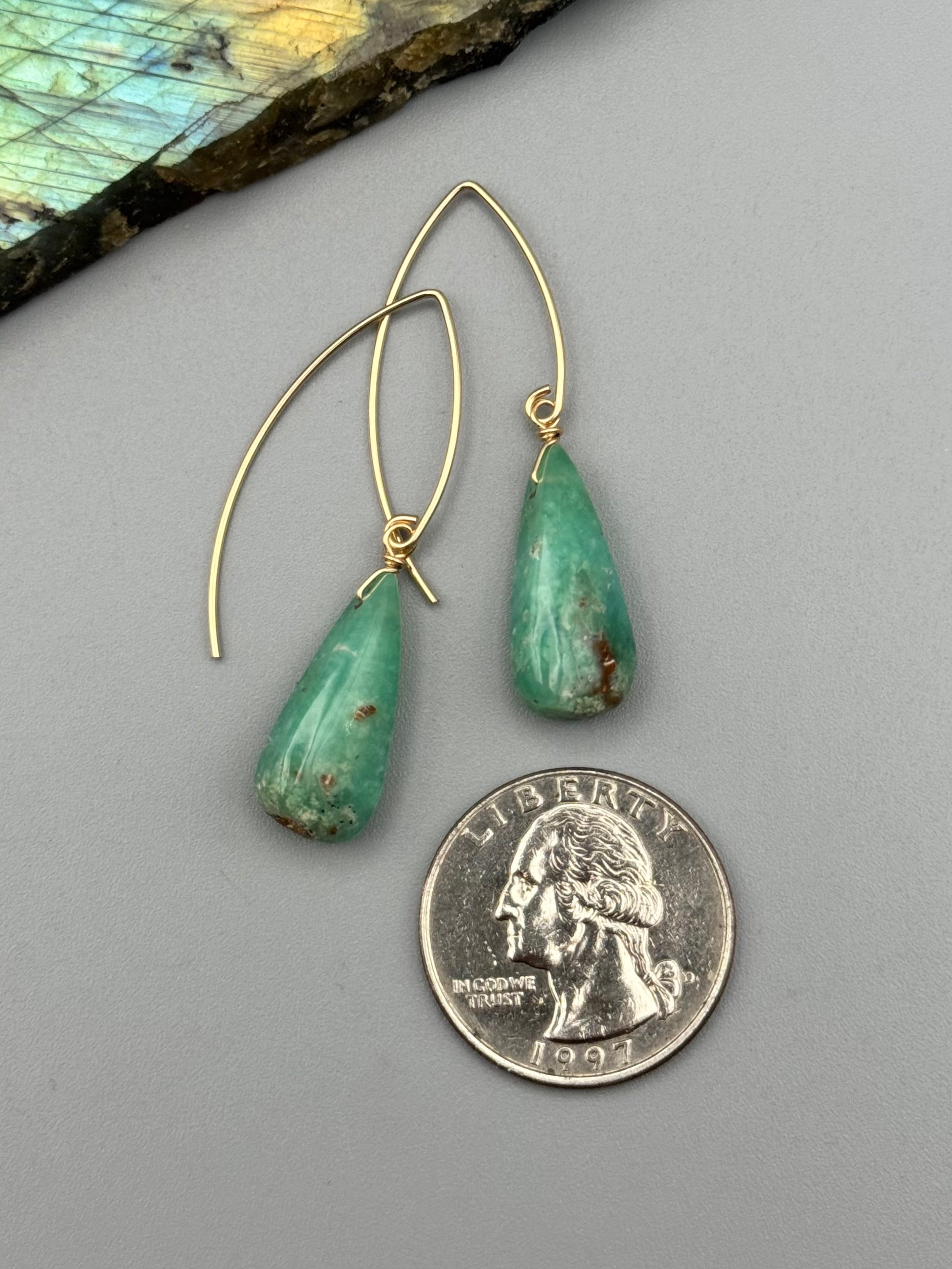 •STRAY• chrysoprase teardrop + gold earrings