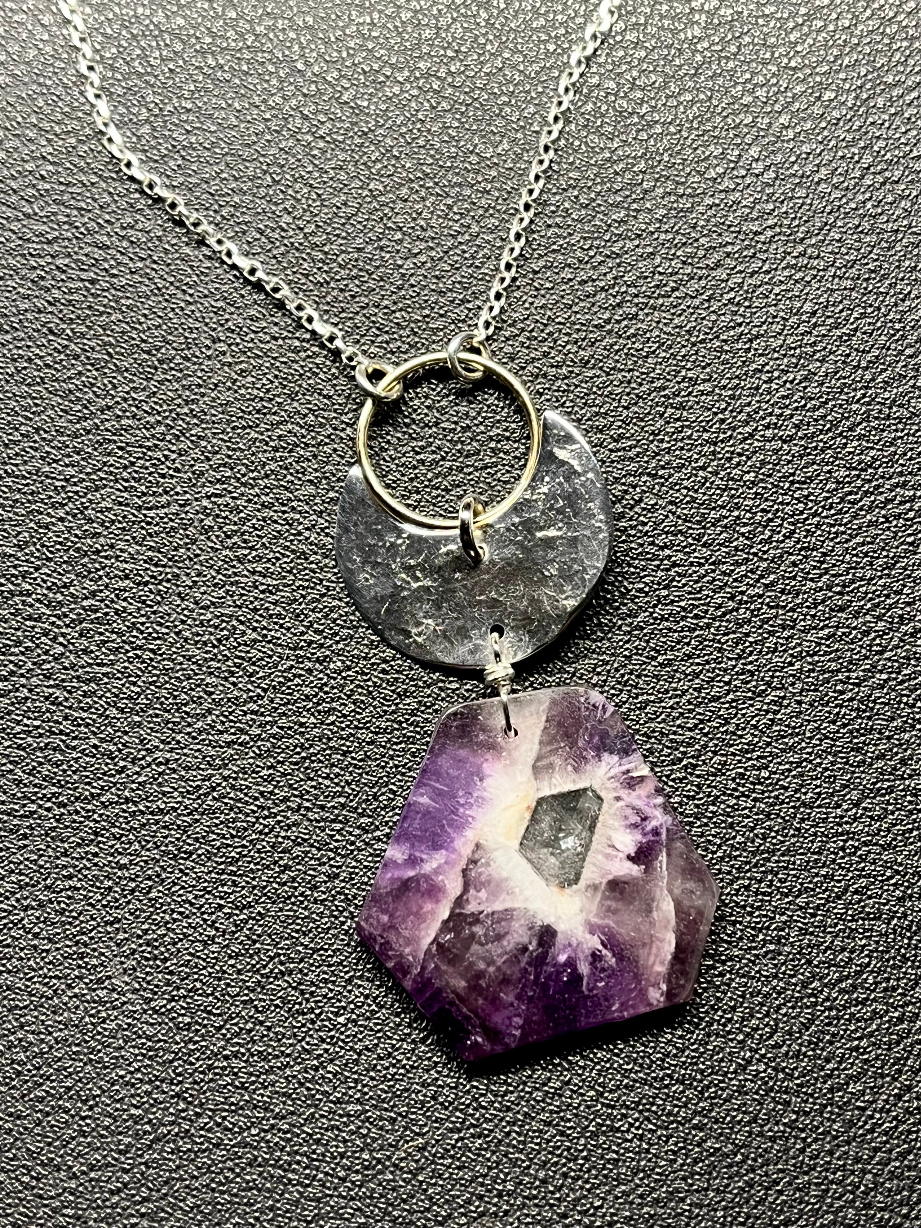 •NYX• amethyst + moon + mixed metal necklace (18"-20")