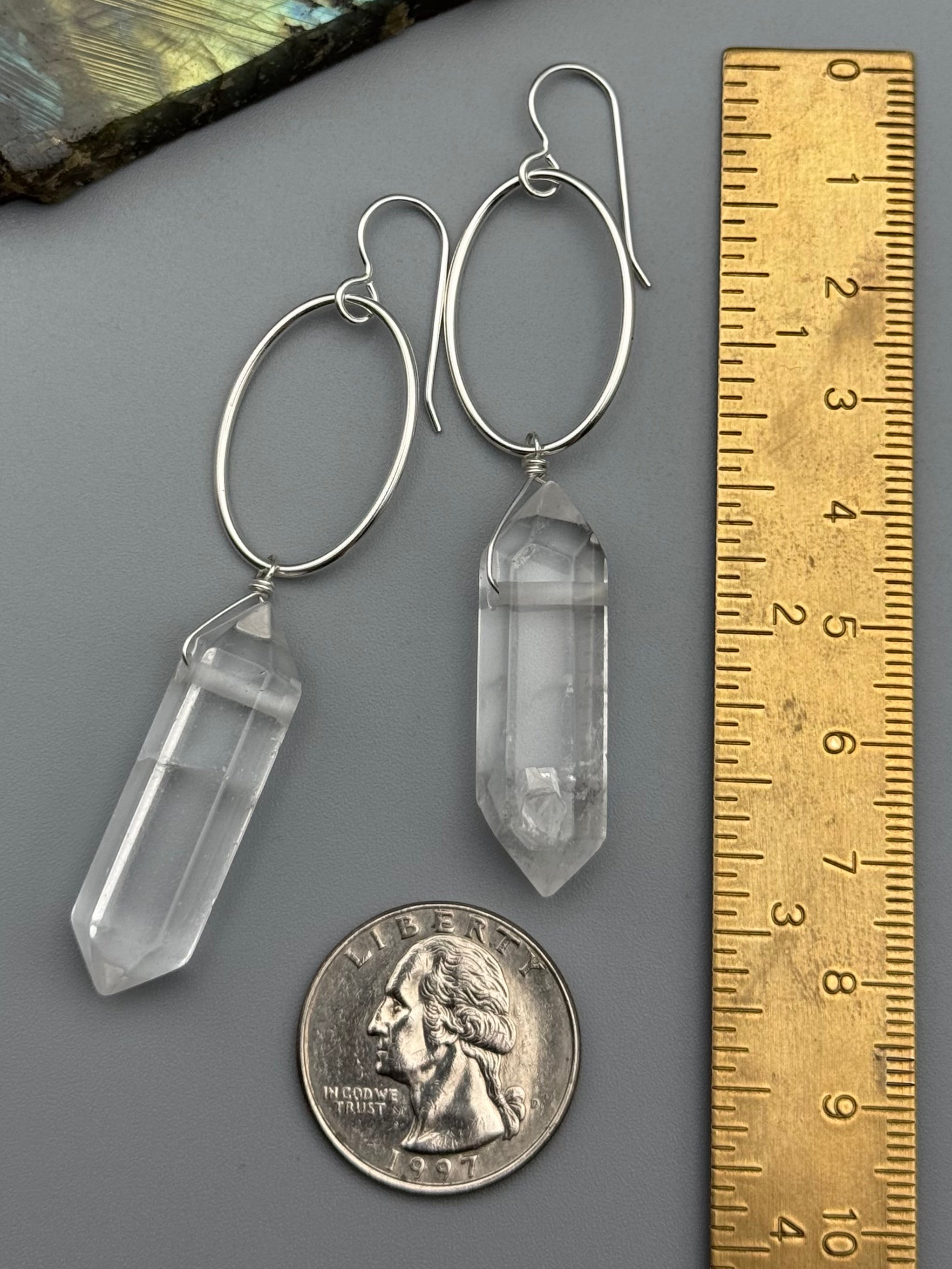 •IO• double terminated quartz + silver earrings