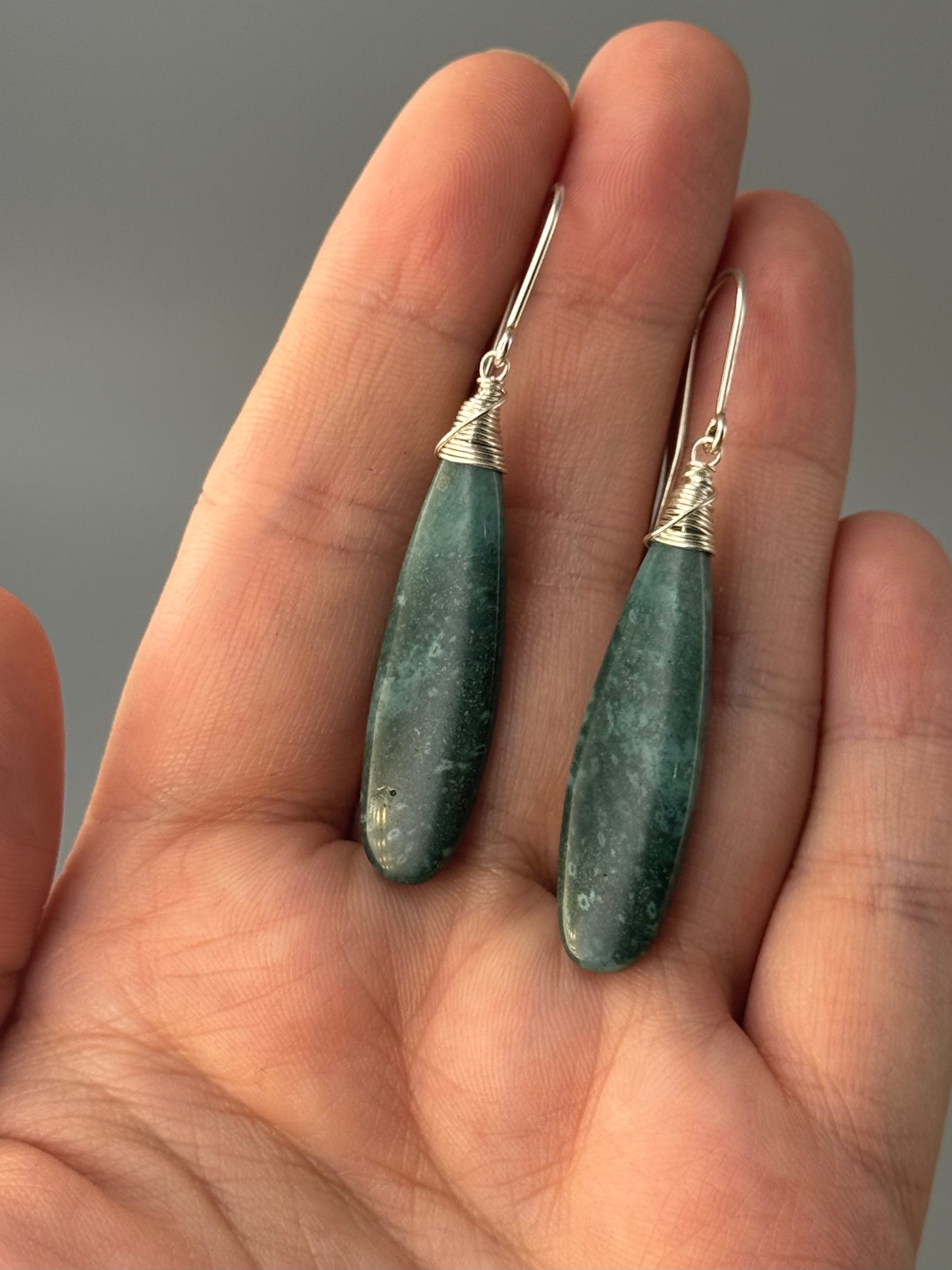 •STRAY• green mountain jade + silver earrings