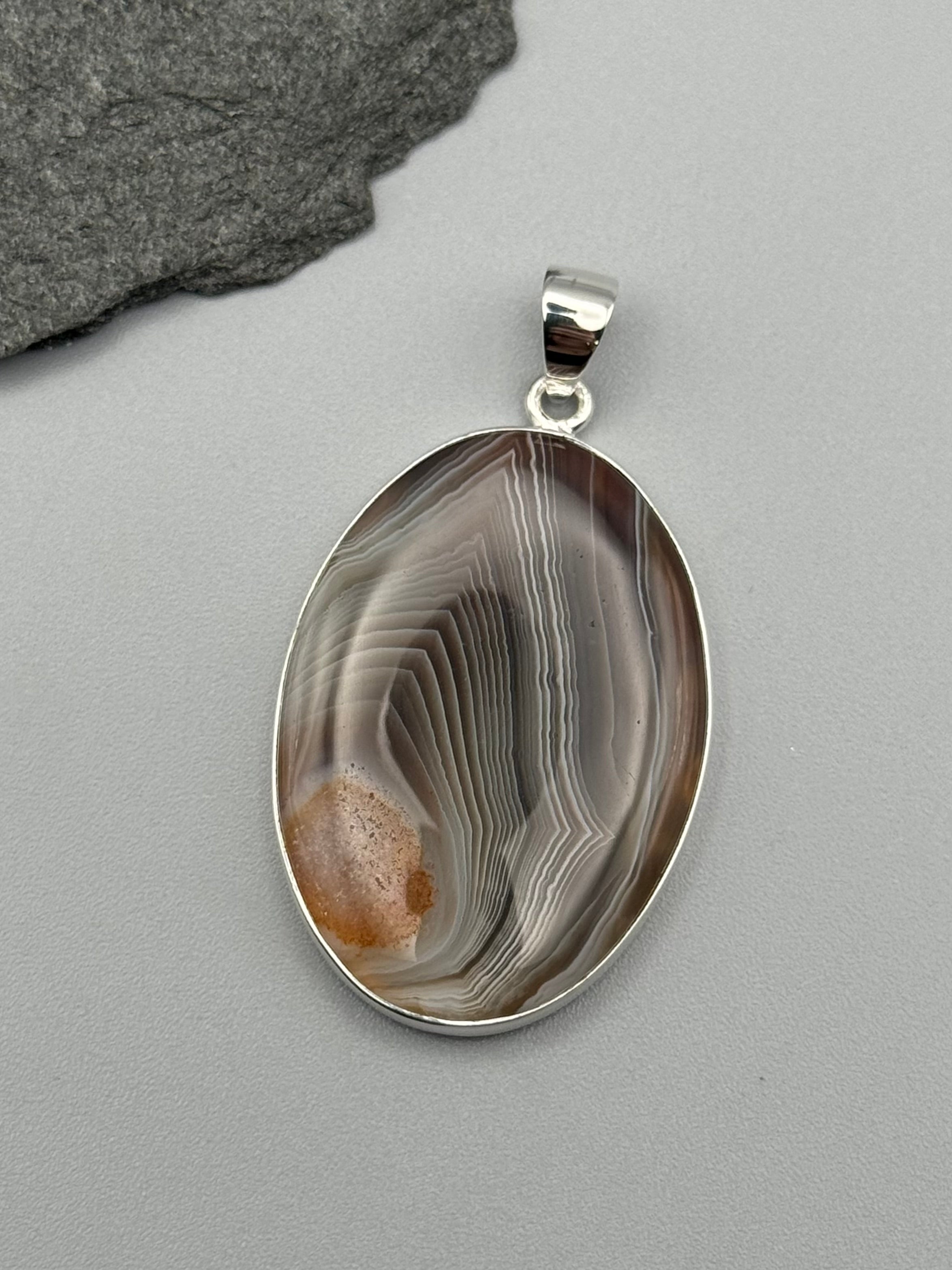 •BOTSWANA AGATE - OVAL• sterling silver pendant