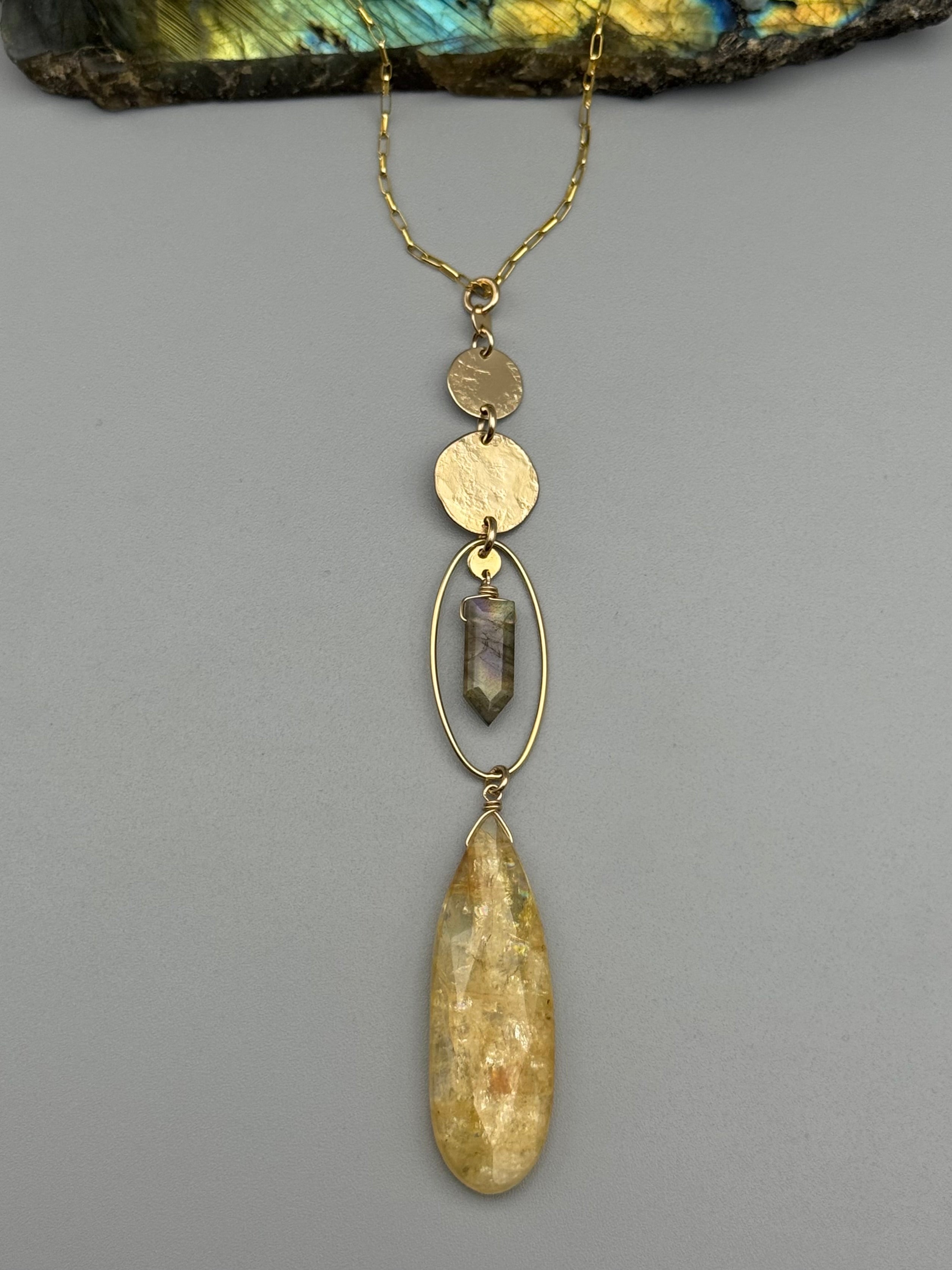 •NYX• labradorite + aquamarine gold necklace (26"-28" long)