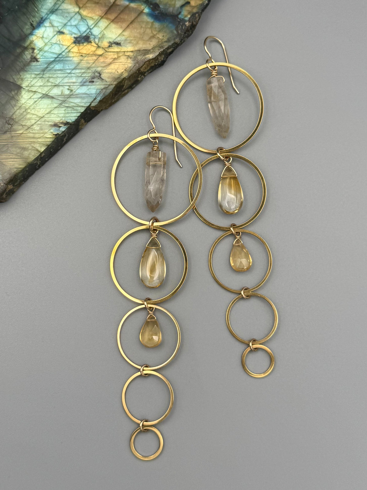 •TEN OF CUPS• rutilated quartz + citrine gold earrings