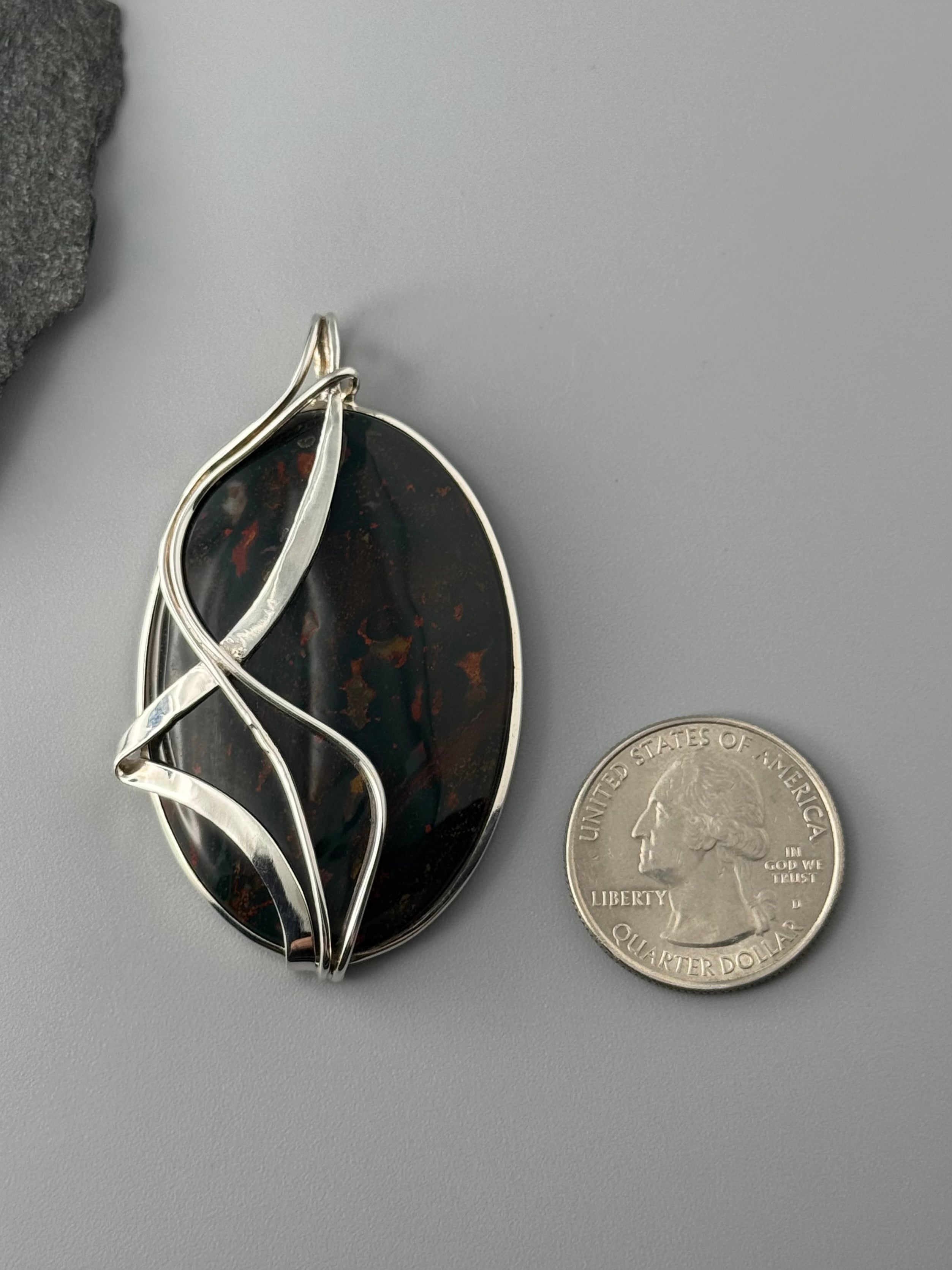 •BLOODSTONE - WIRE WRAPPED OVAL - 2• sterling silver pendant