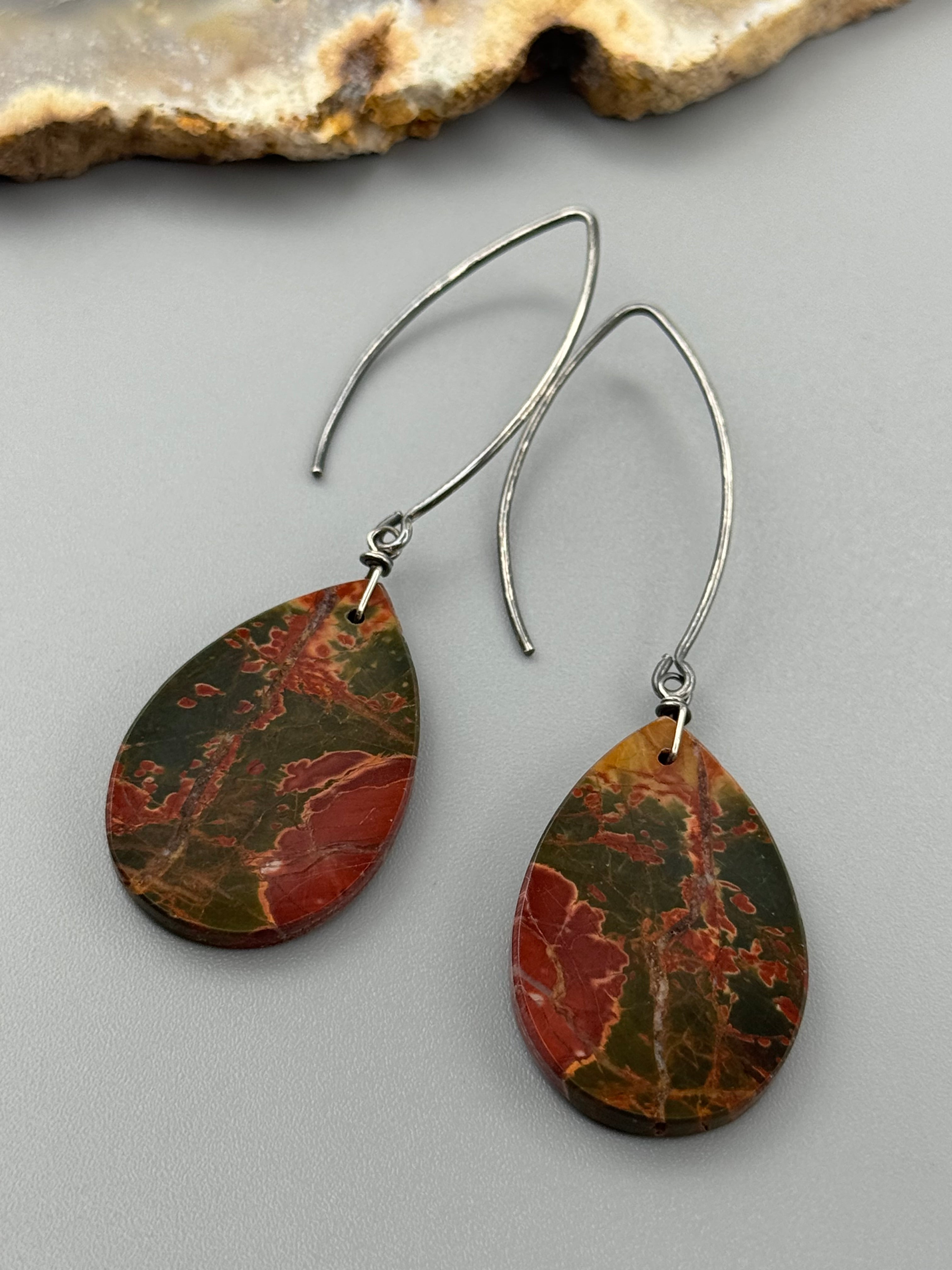 •STRAY• red creek jasper tear + silver earrings