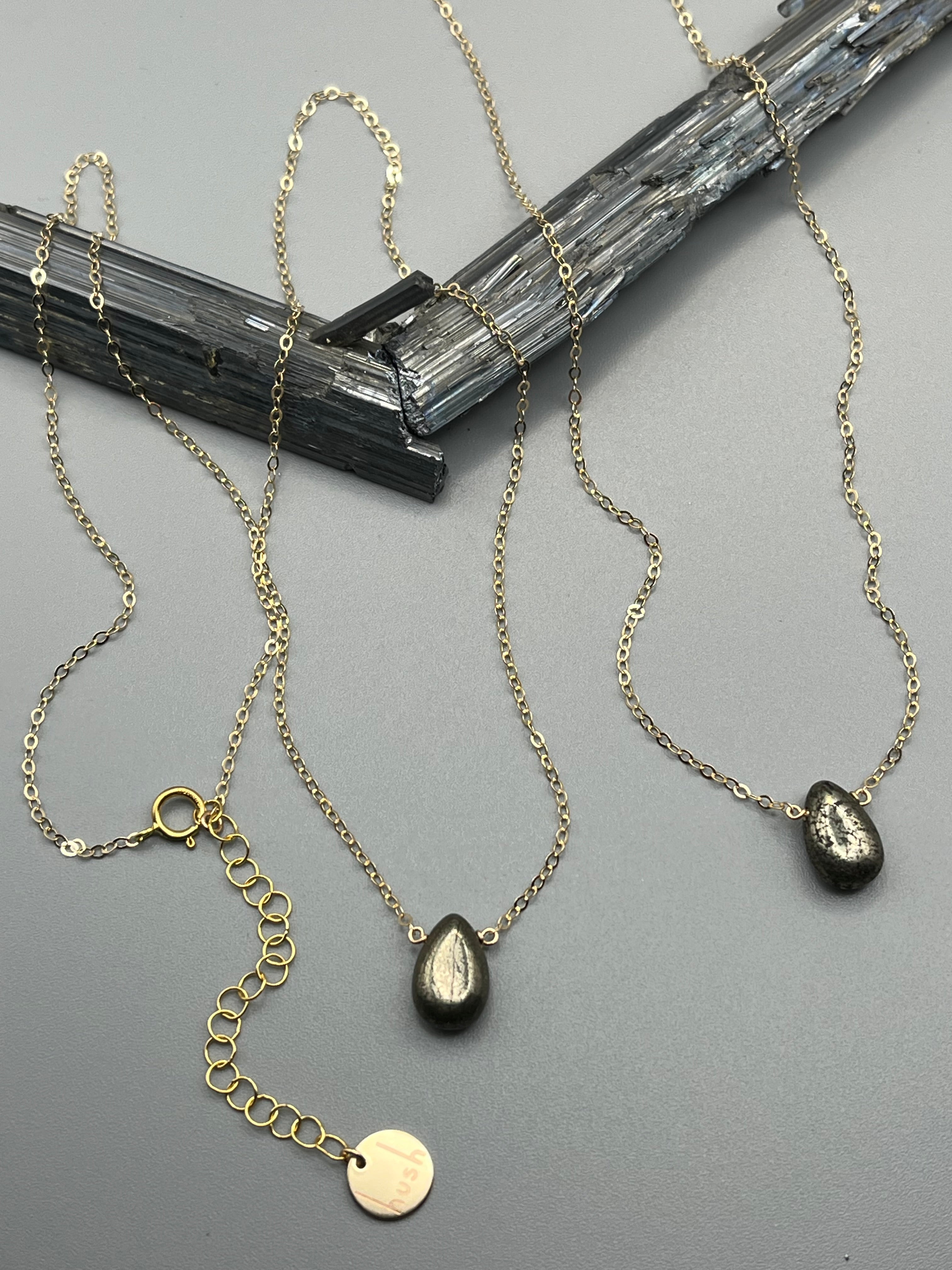 •STRAY• pyrite teardrop + gold necklace