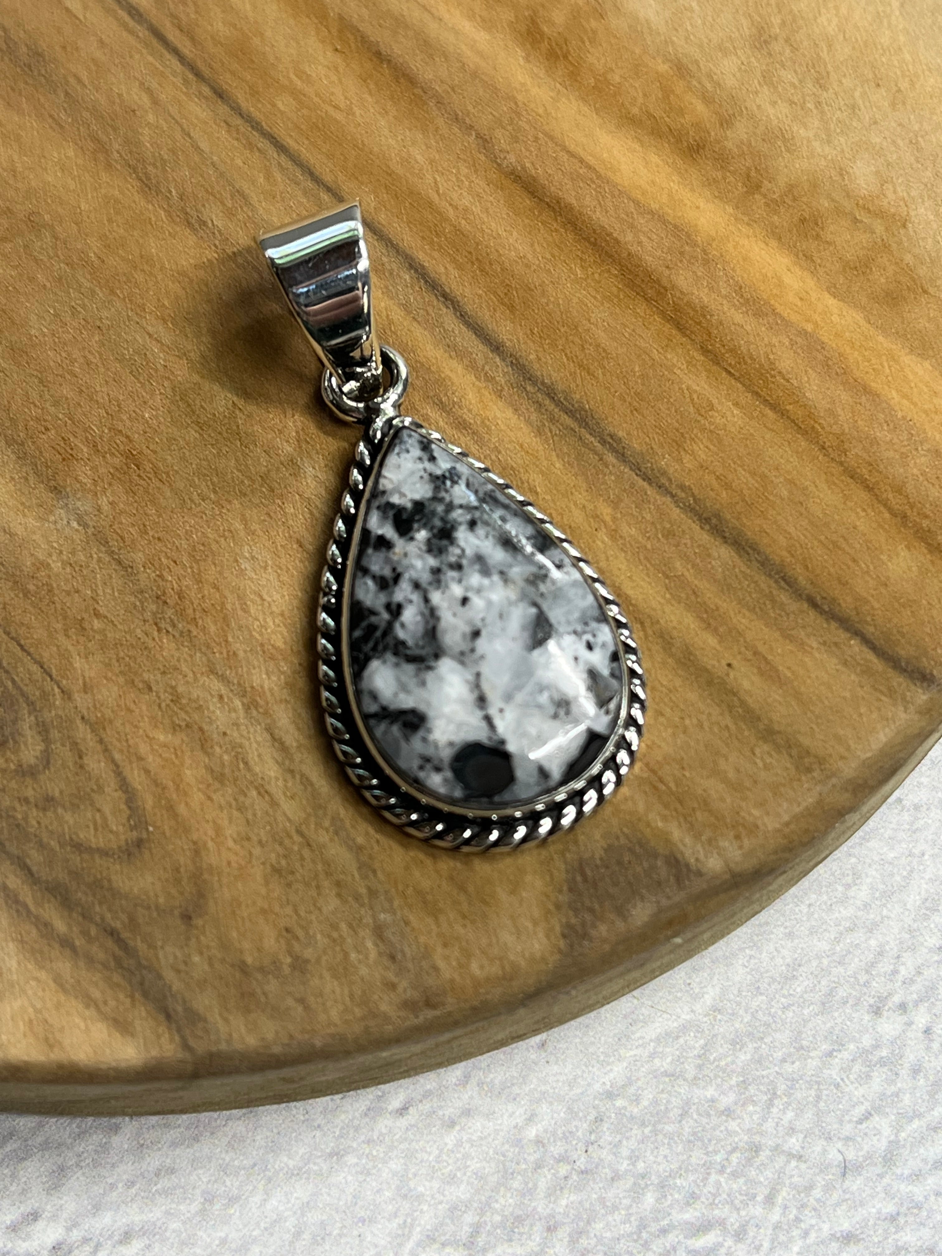 •WHITE BUFFALO TURQUOISE• Navajo silver teardrop pendant