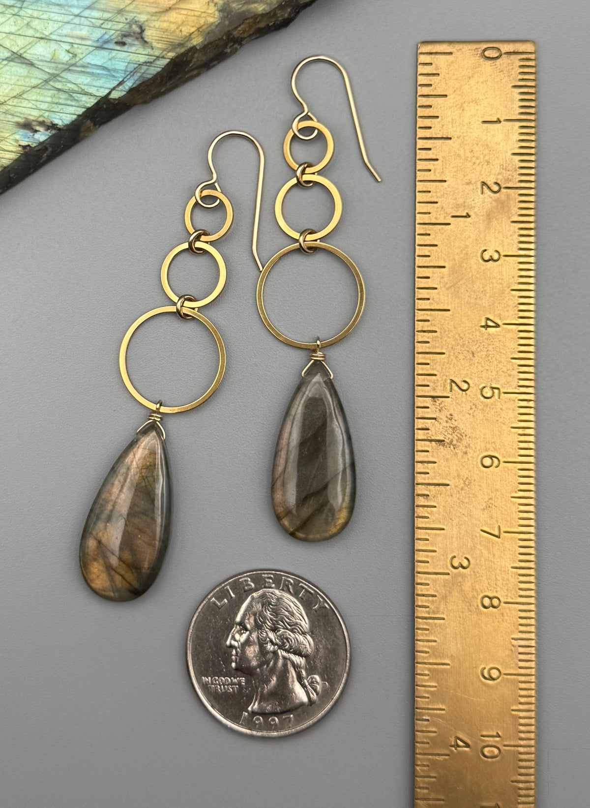 •SIX OF CUPS• golden labradorite tear + gold earrings