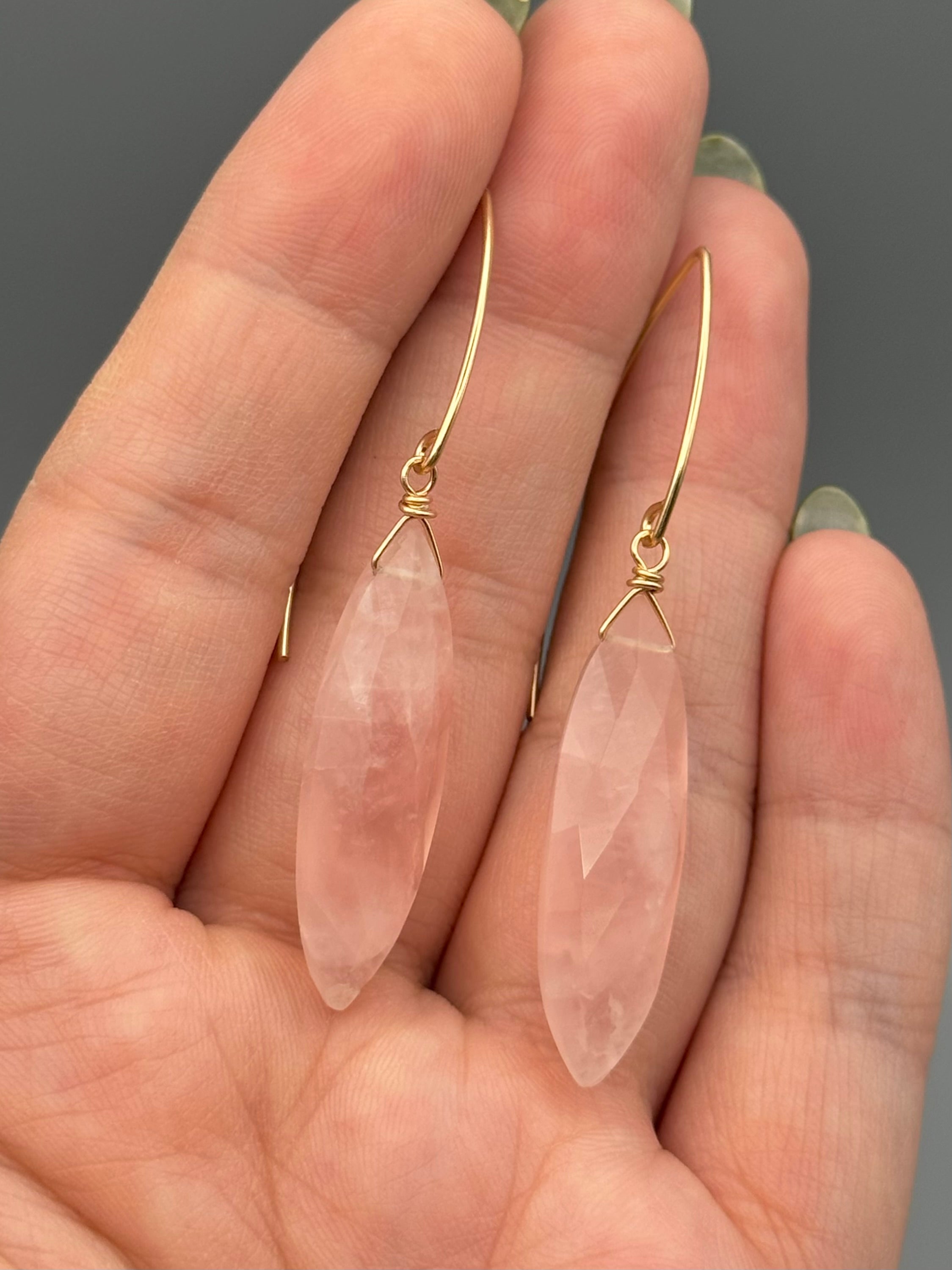 •STRAY• rose quartz marquise + gold earrings