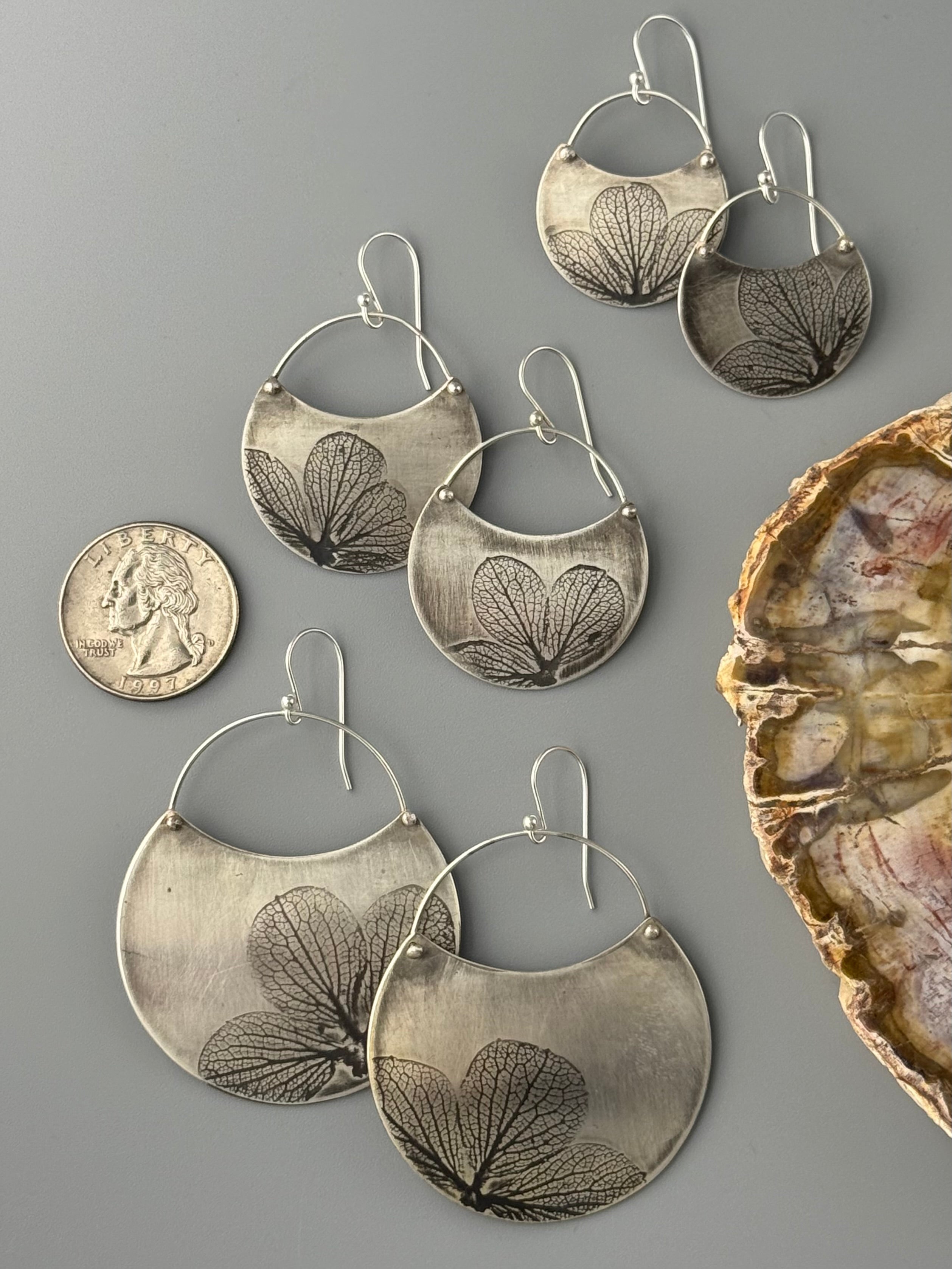 •HYDRANGEA CRESCENT• silver dangle earrings