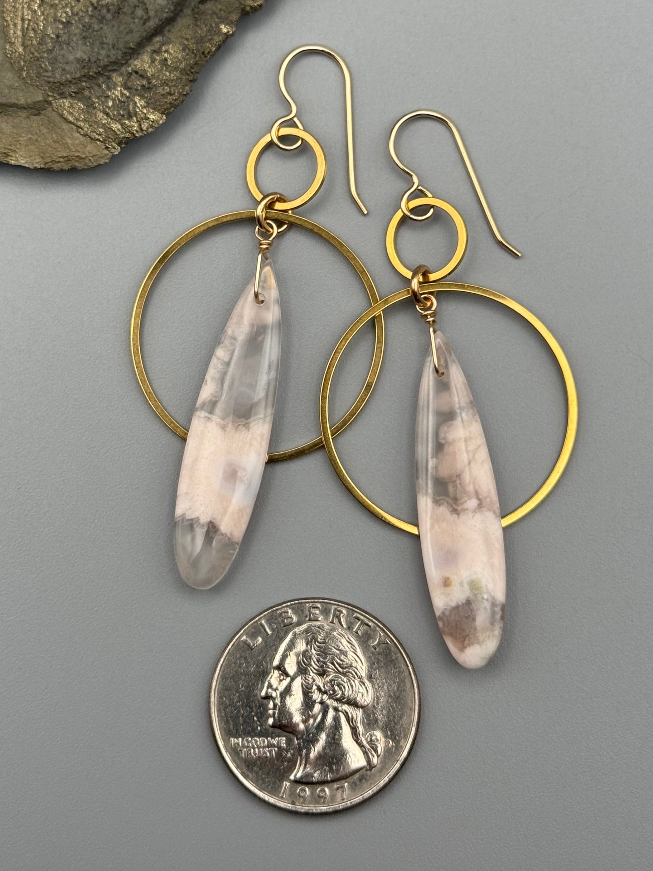 •EQUA-ORBIT• cherry blossom agate + gold earrings