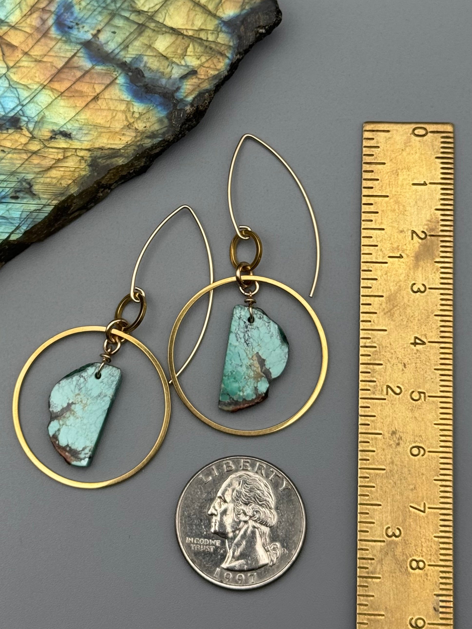 •EQUA LUNA• turquoise slab + gold earrings