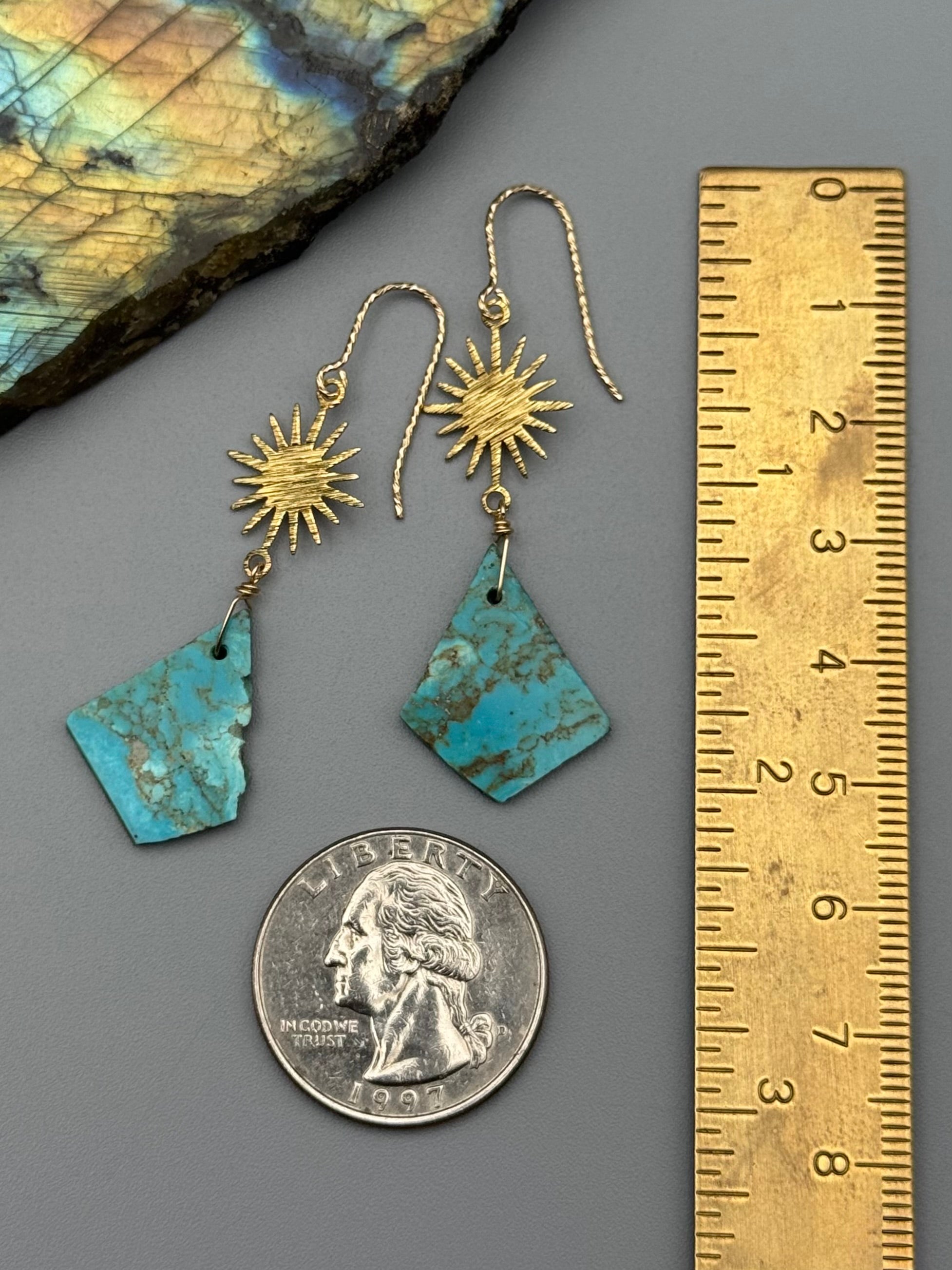 •LUZ• turquoise slab + gold earrings