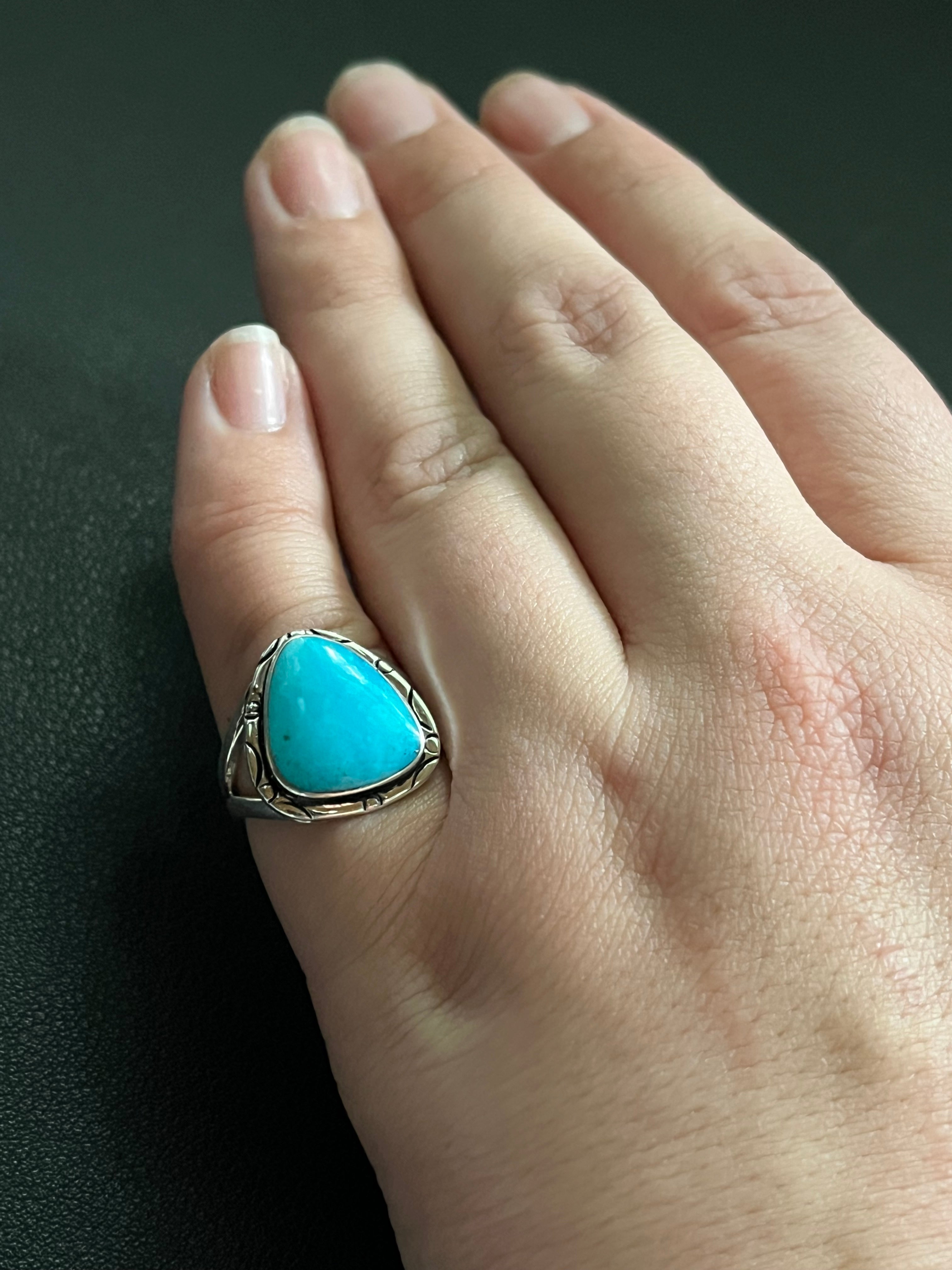 •BLUE RIDGE NEVADA TURQUOISE• Navajo silver ring (size 6.25)