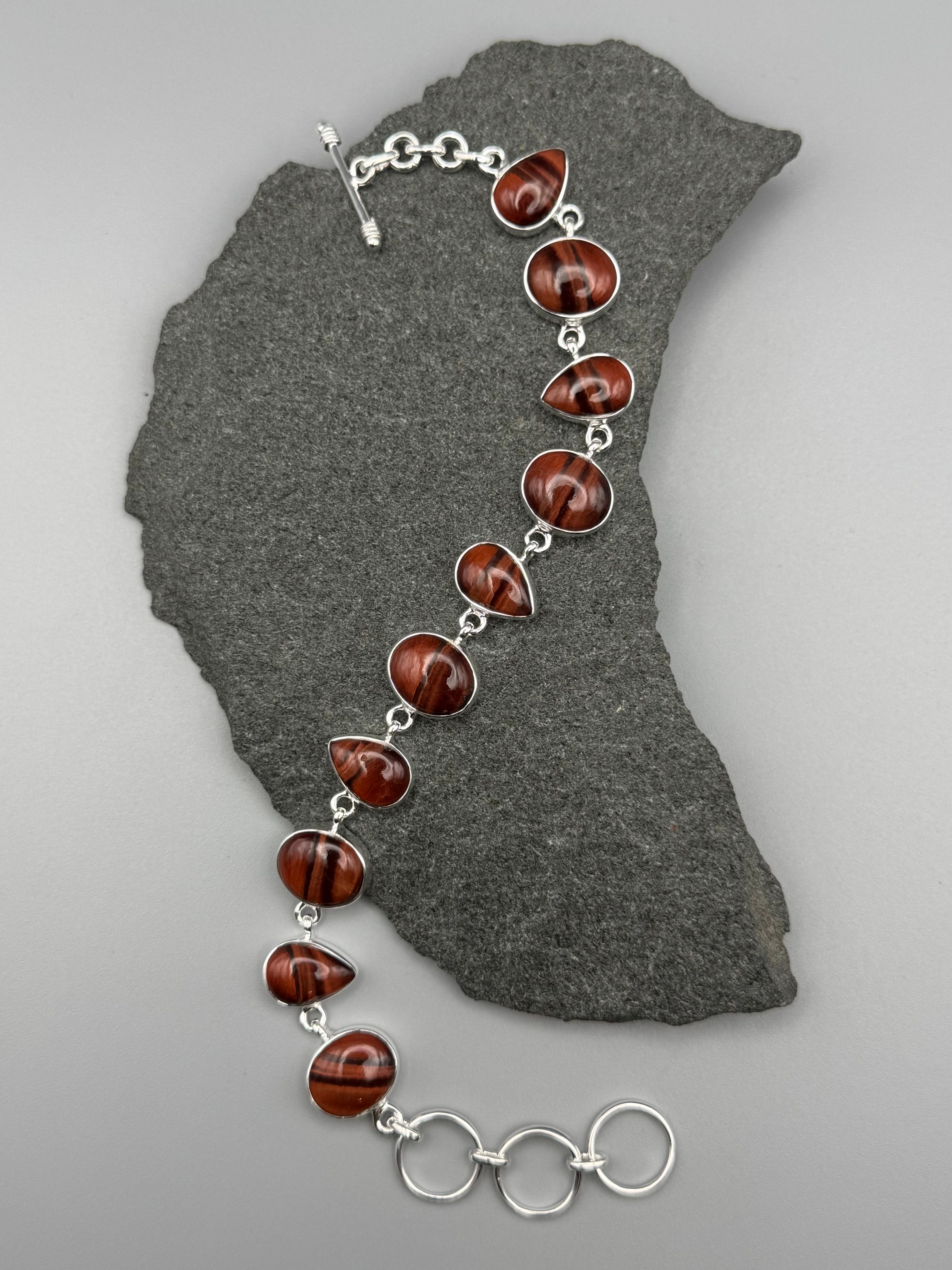 •TIGER IRON - GEO MIX• linked silver bracelet (7" - 8.25")