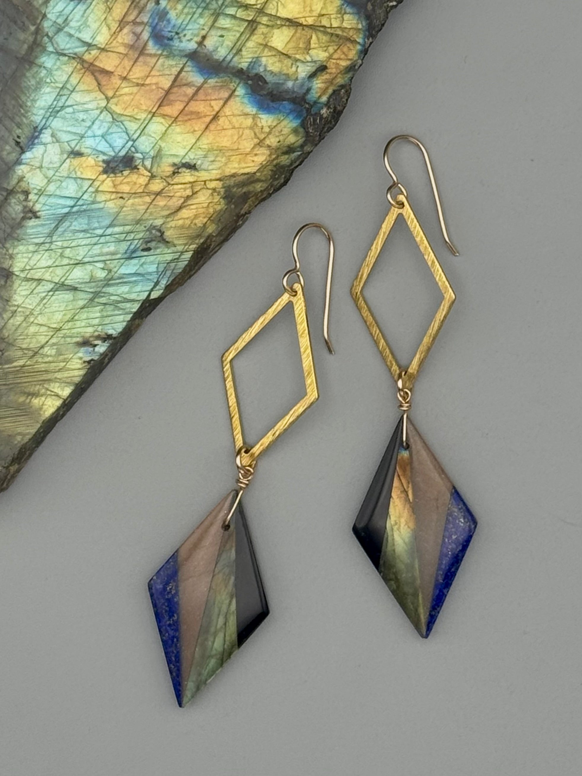 •DIAMOND DUO• intarsia + gold earrings