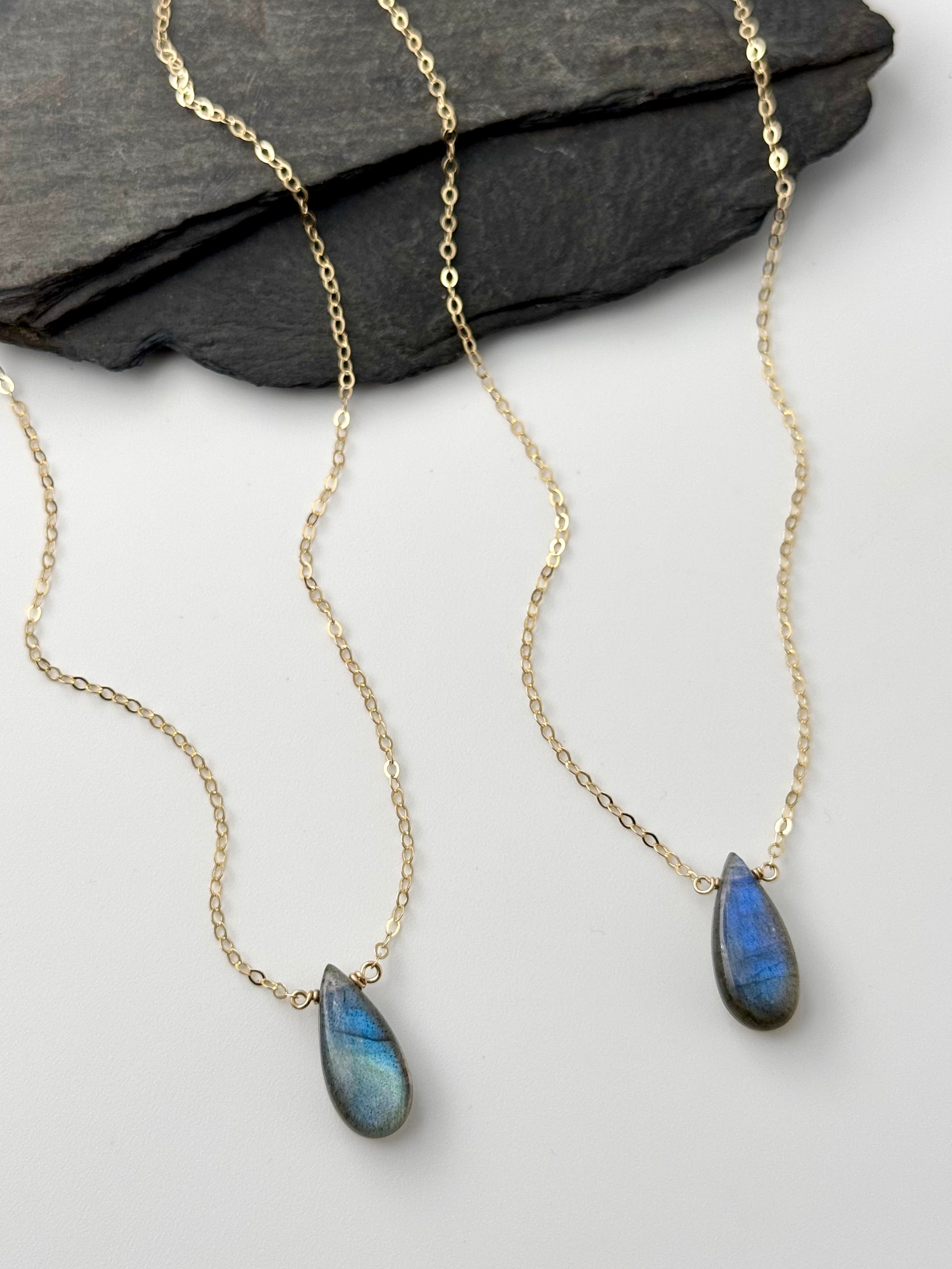 •STRAY• labradorite teardrop + gold necklace