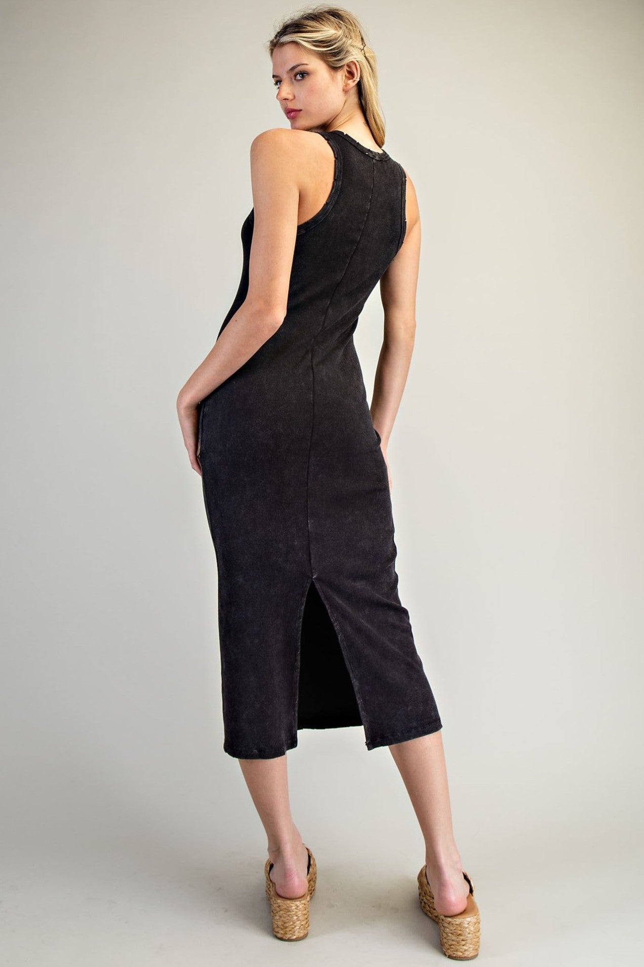 •KEKE• ribbed knit cotton blend midi dress