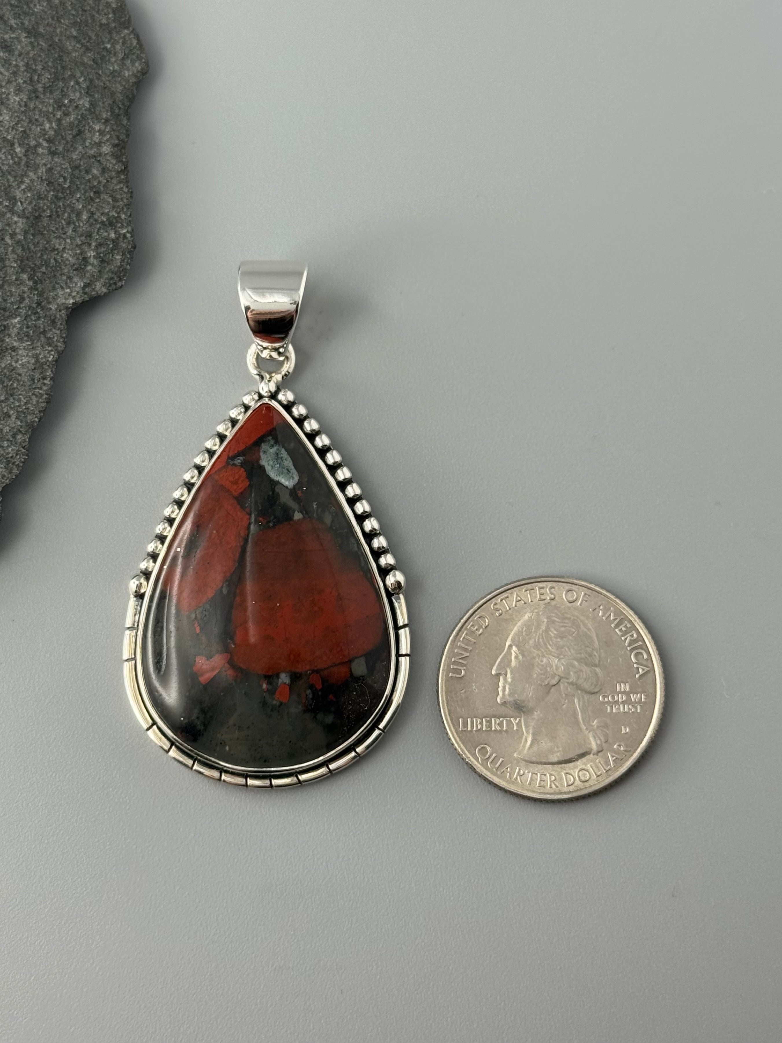 •AFRICAN BLOODSTONE TEAR - CANYON• sterling silver pendant