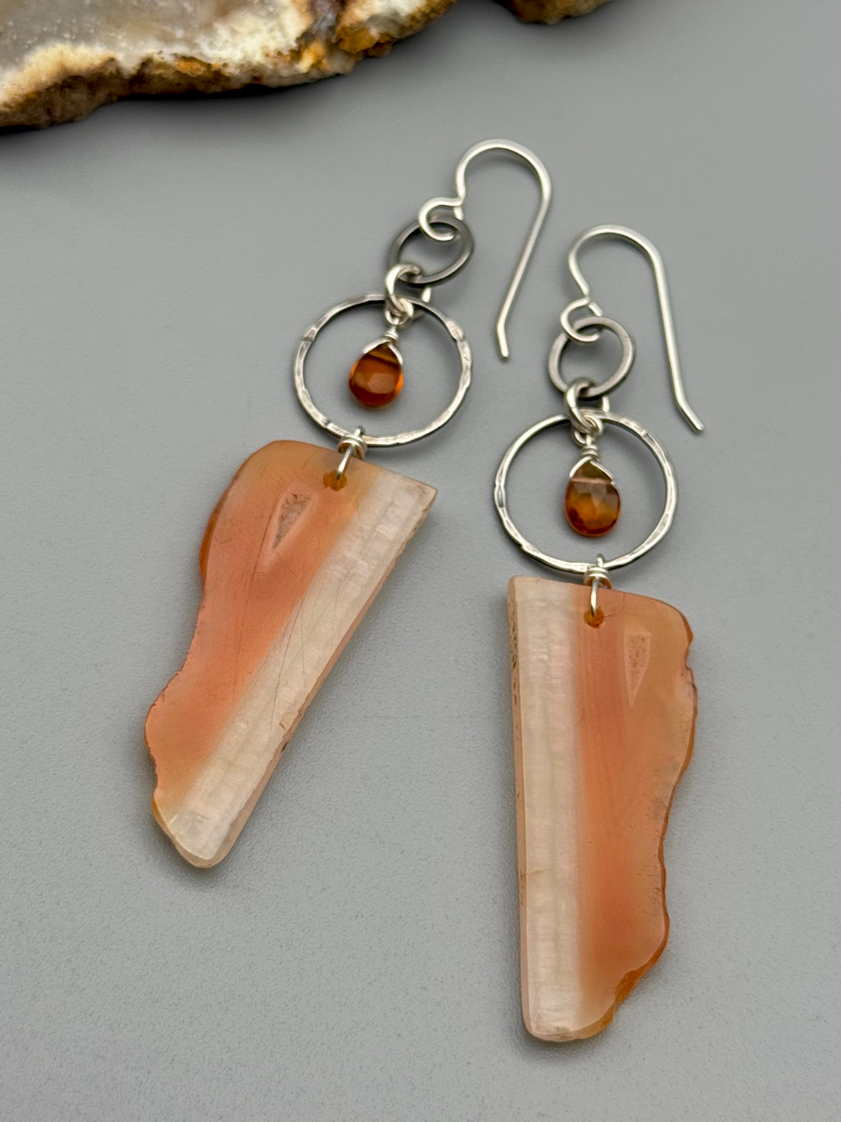 •EQUA-LUNA• hessonite garnet + carnelian silver earrings
