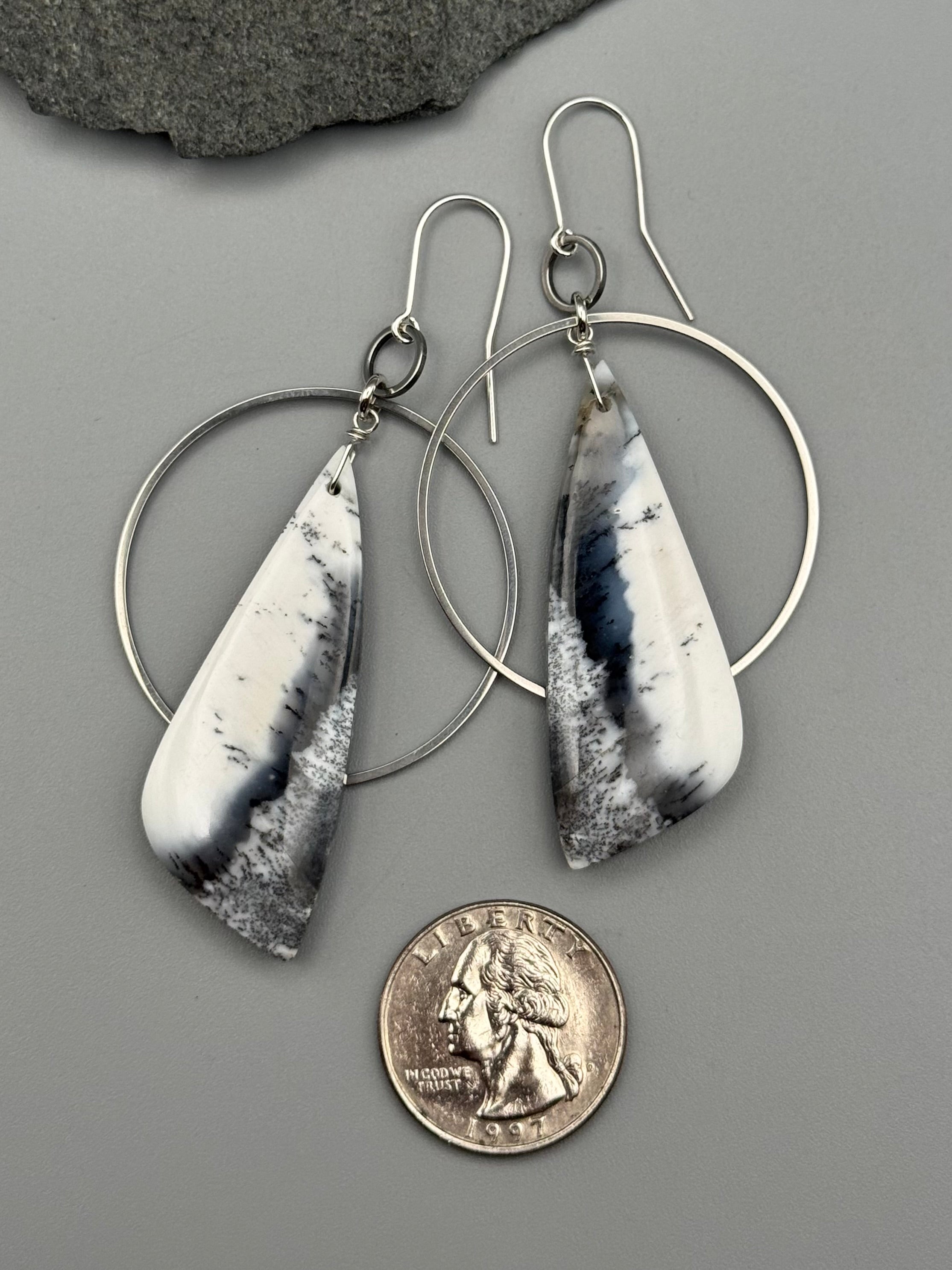 •EQUA-ORBIT• dendritic opal wing + silver earrings