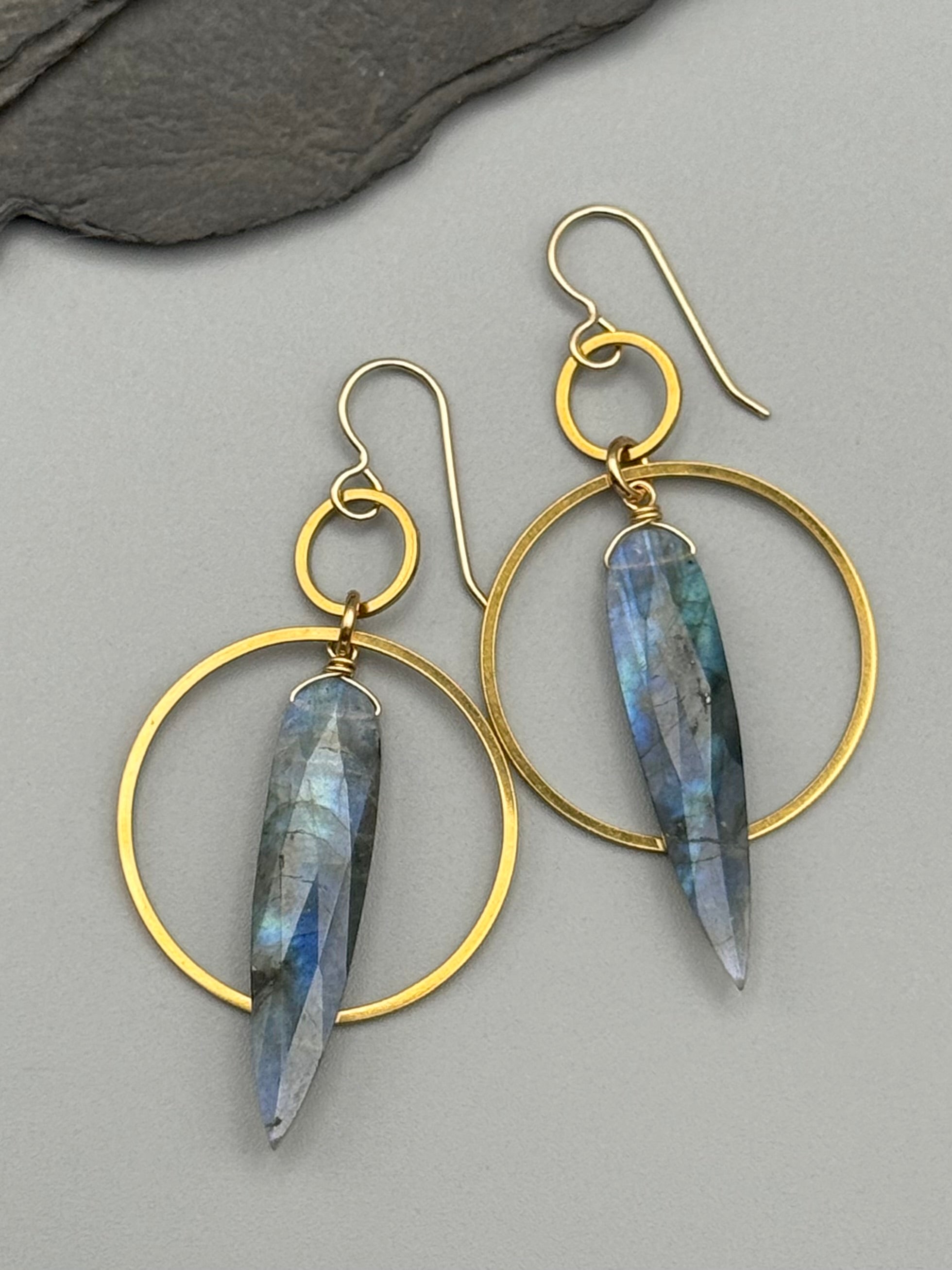 •EQUA-ORBIT• labradorite spear tear + gold earrings