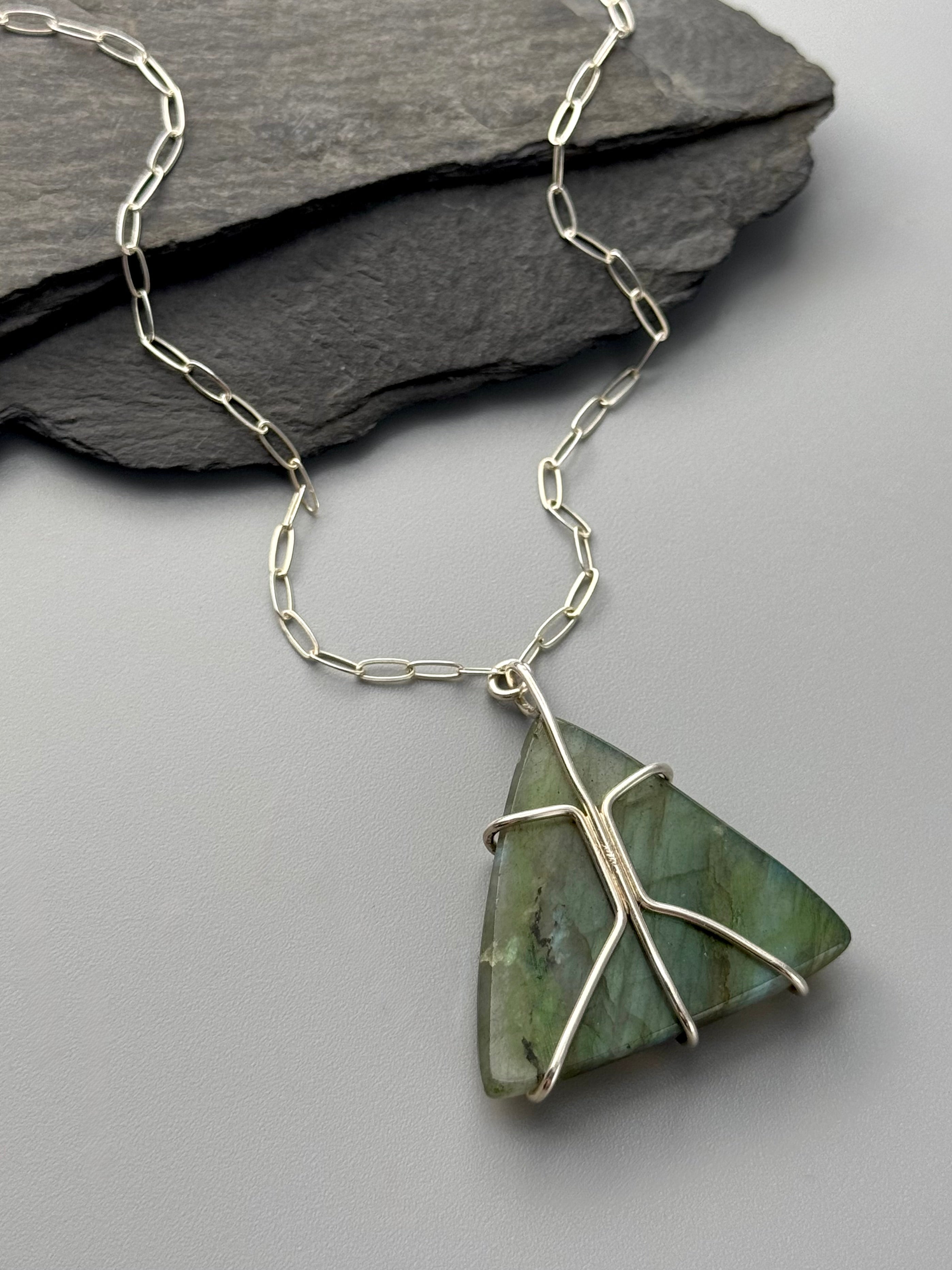 •LABRADORITE - TRIANGLE• sterling silver necklace (16" - 18" long)