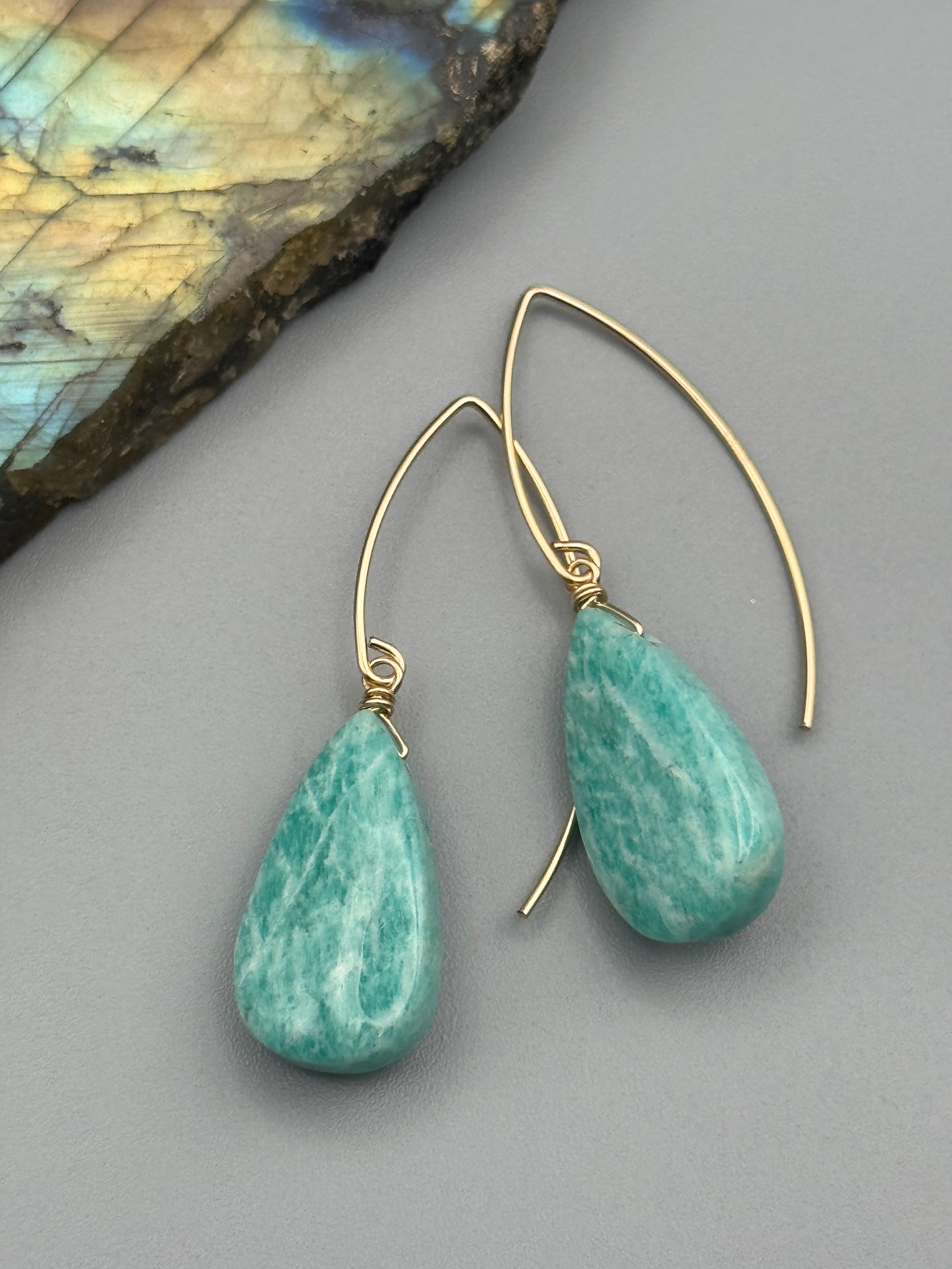 •STRAY• amazonite tear + gold earrings