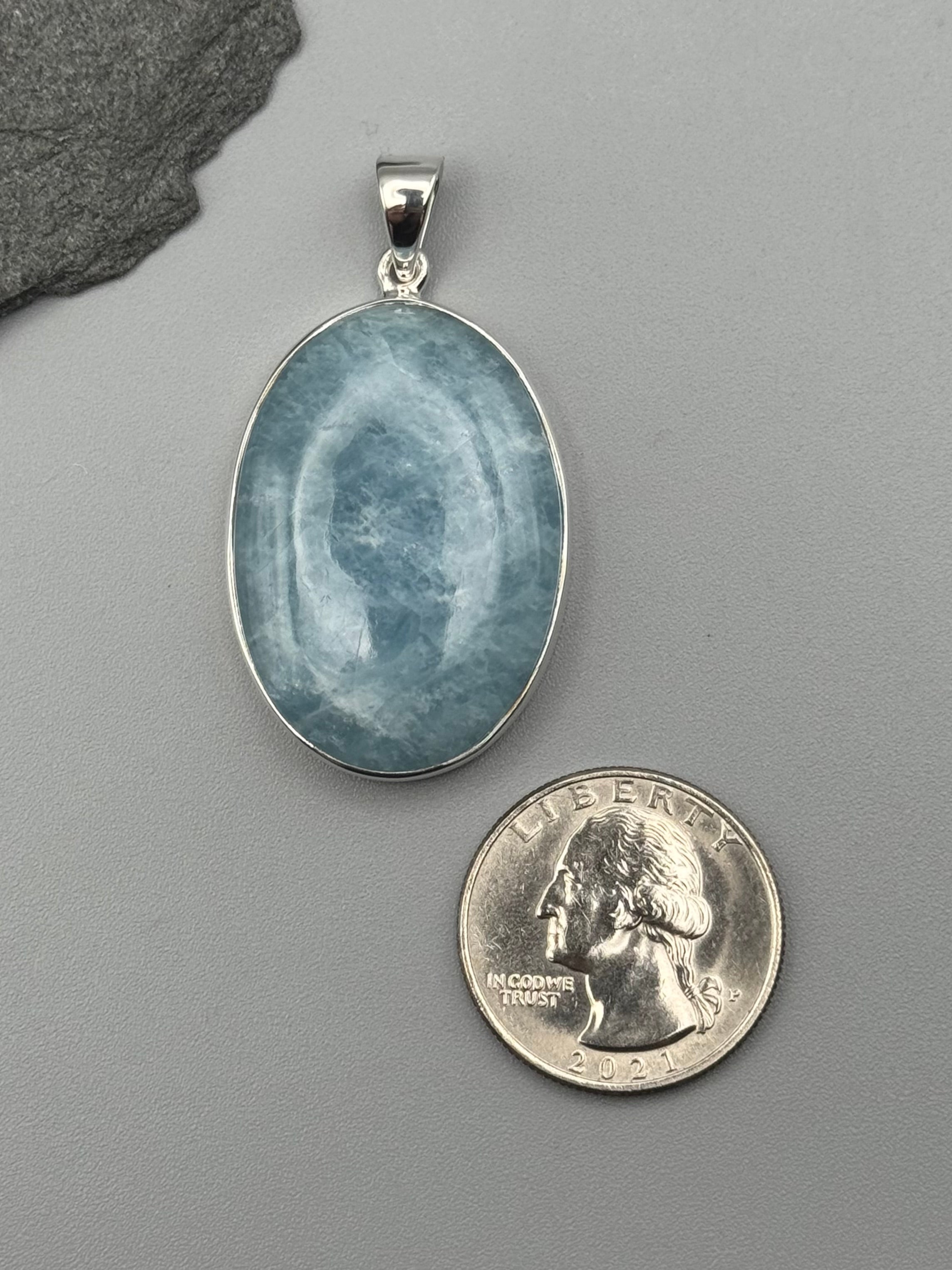 •AQUAMARINE - WIDE OVAL• sterling silver pendant