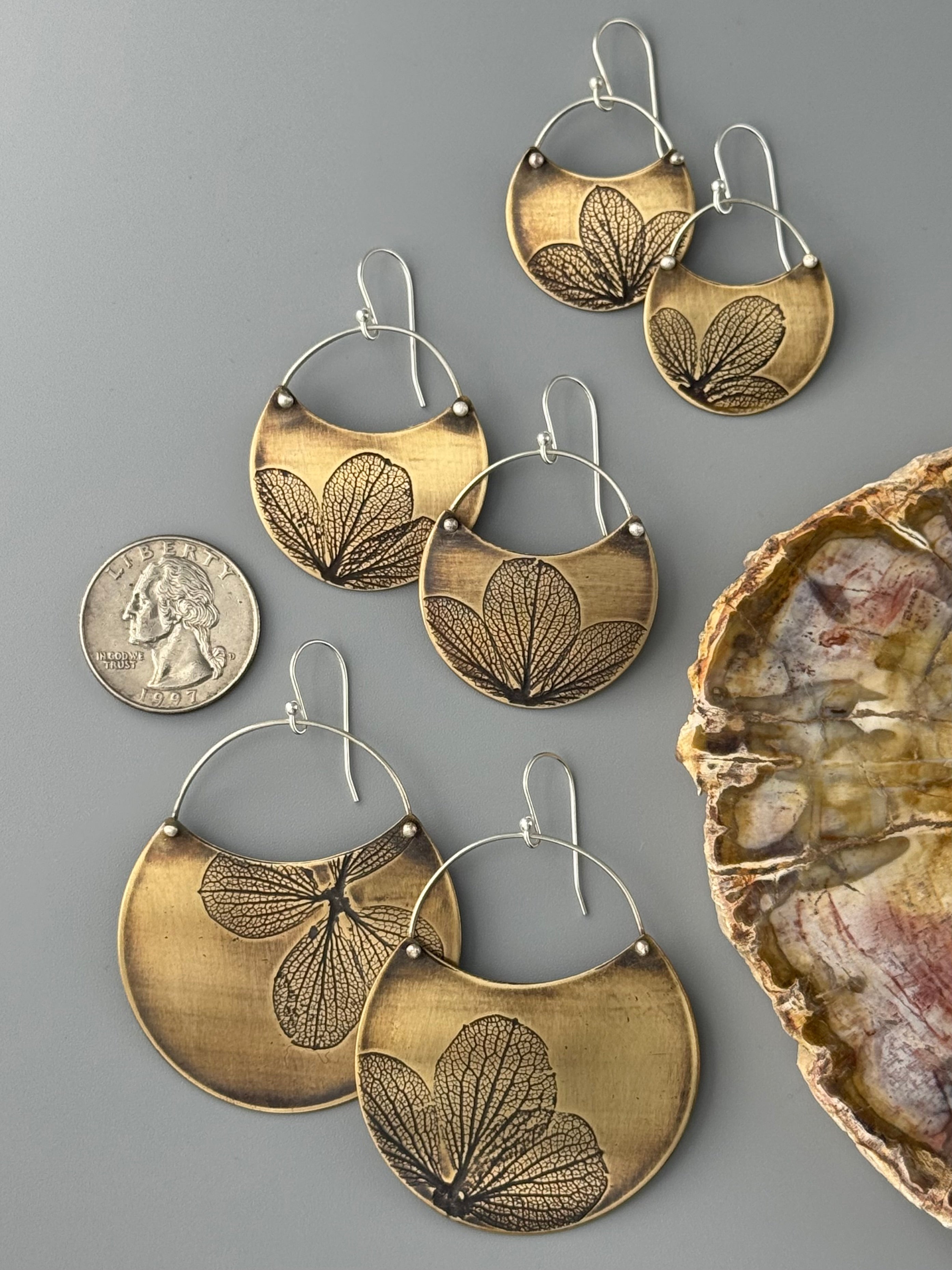 •HYDRANGEA CRESCENT• mixed metal dangle earrings