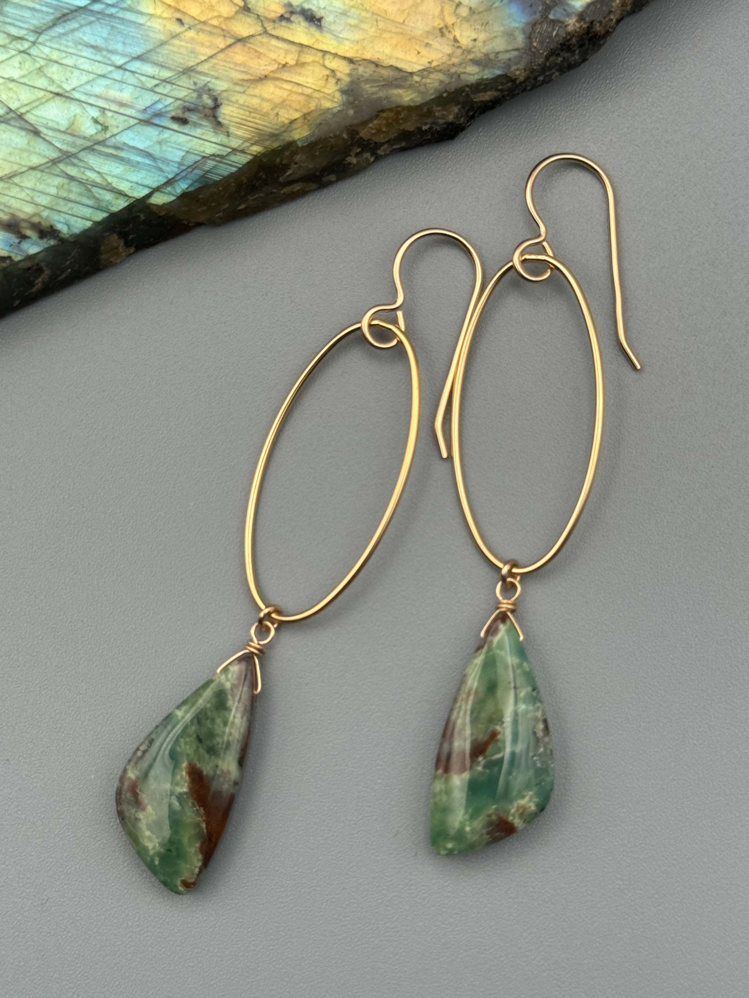 •IO• chrysoprase wing + gold earrings