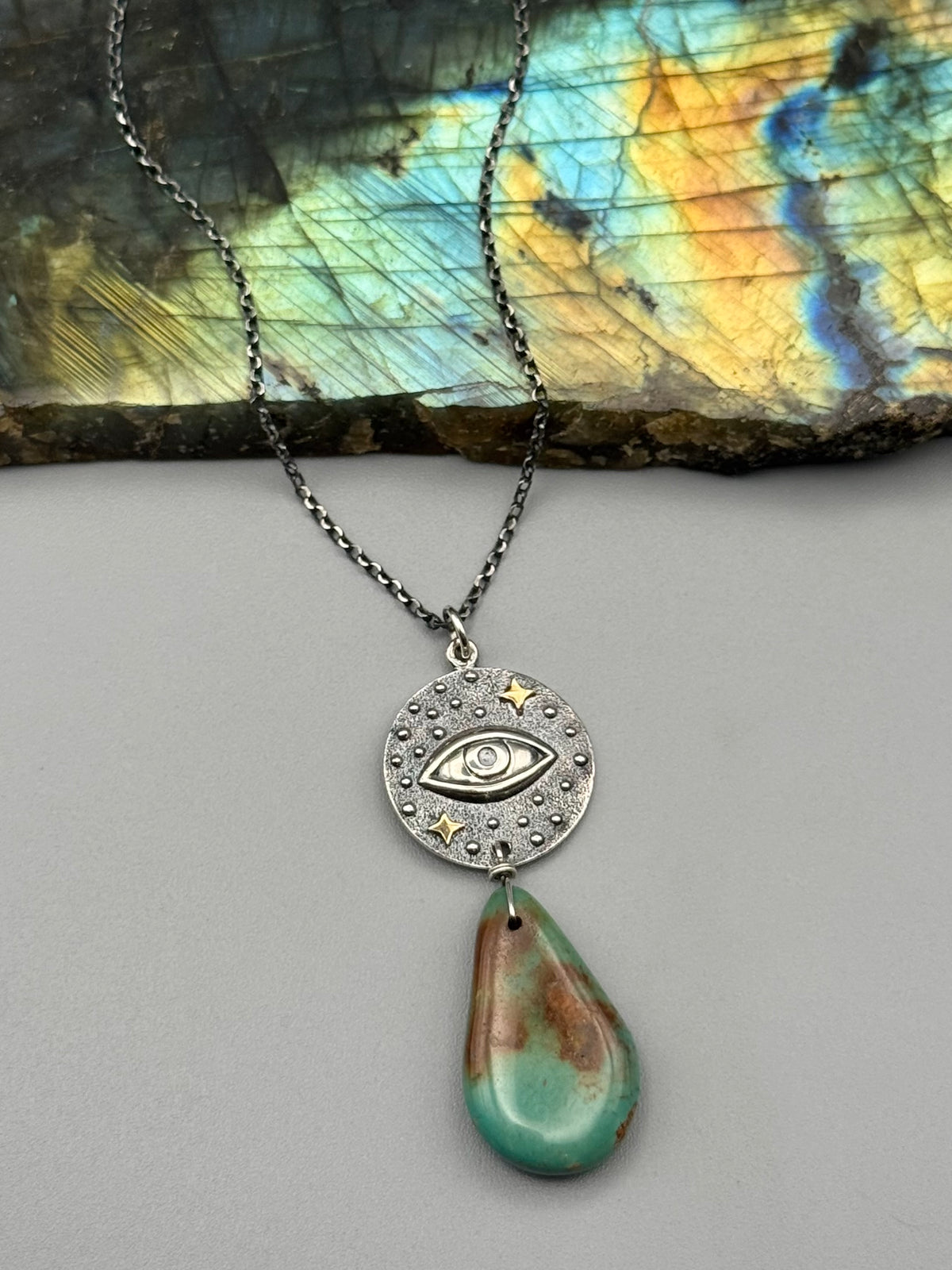 •INVOKE• turquoise + silver necklace (16"-18" long)