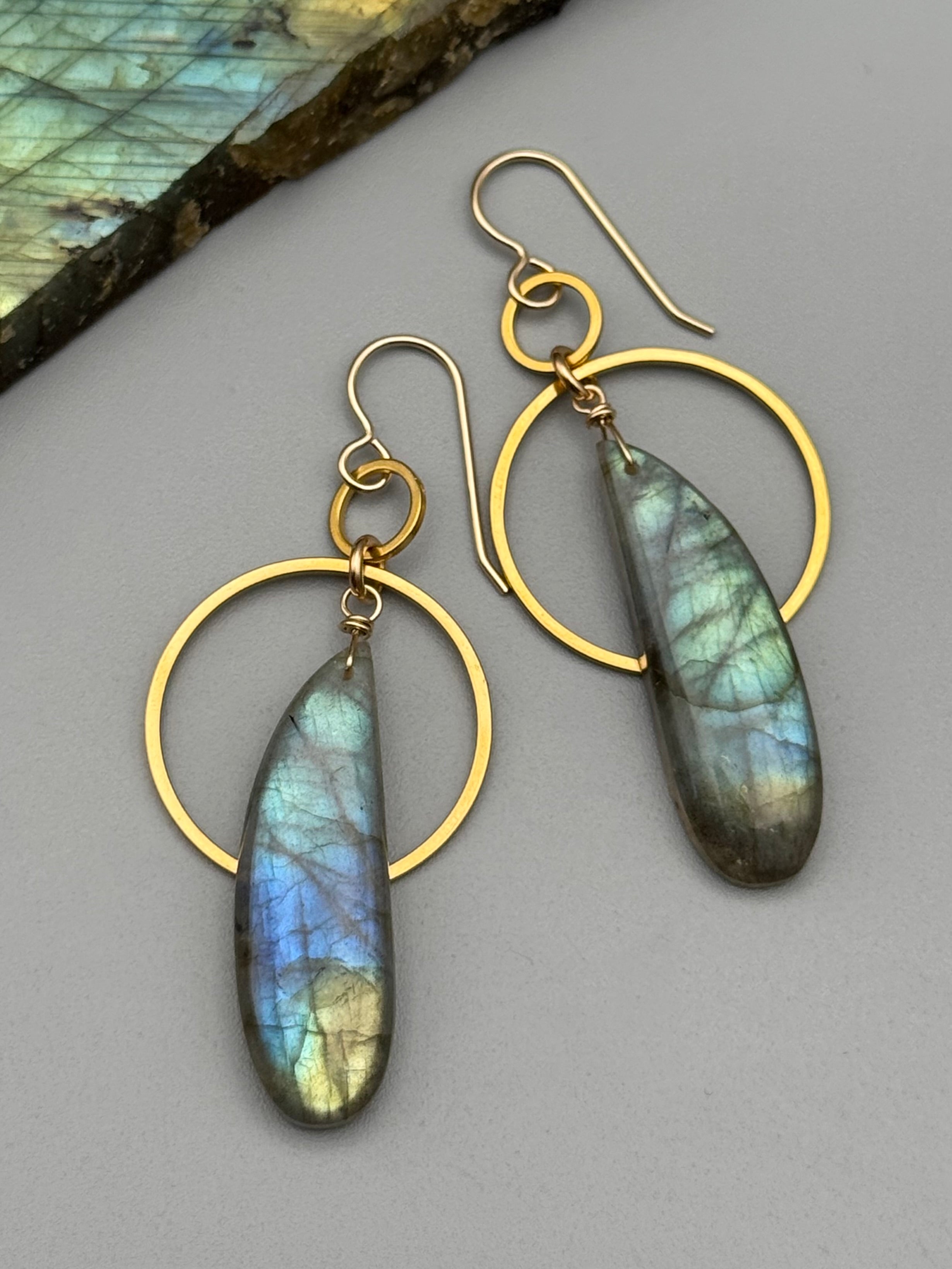 •EQUA-ORBIT• labradorite wing + gold earrings