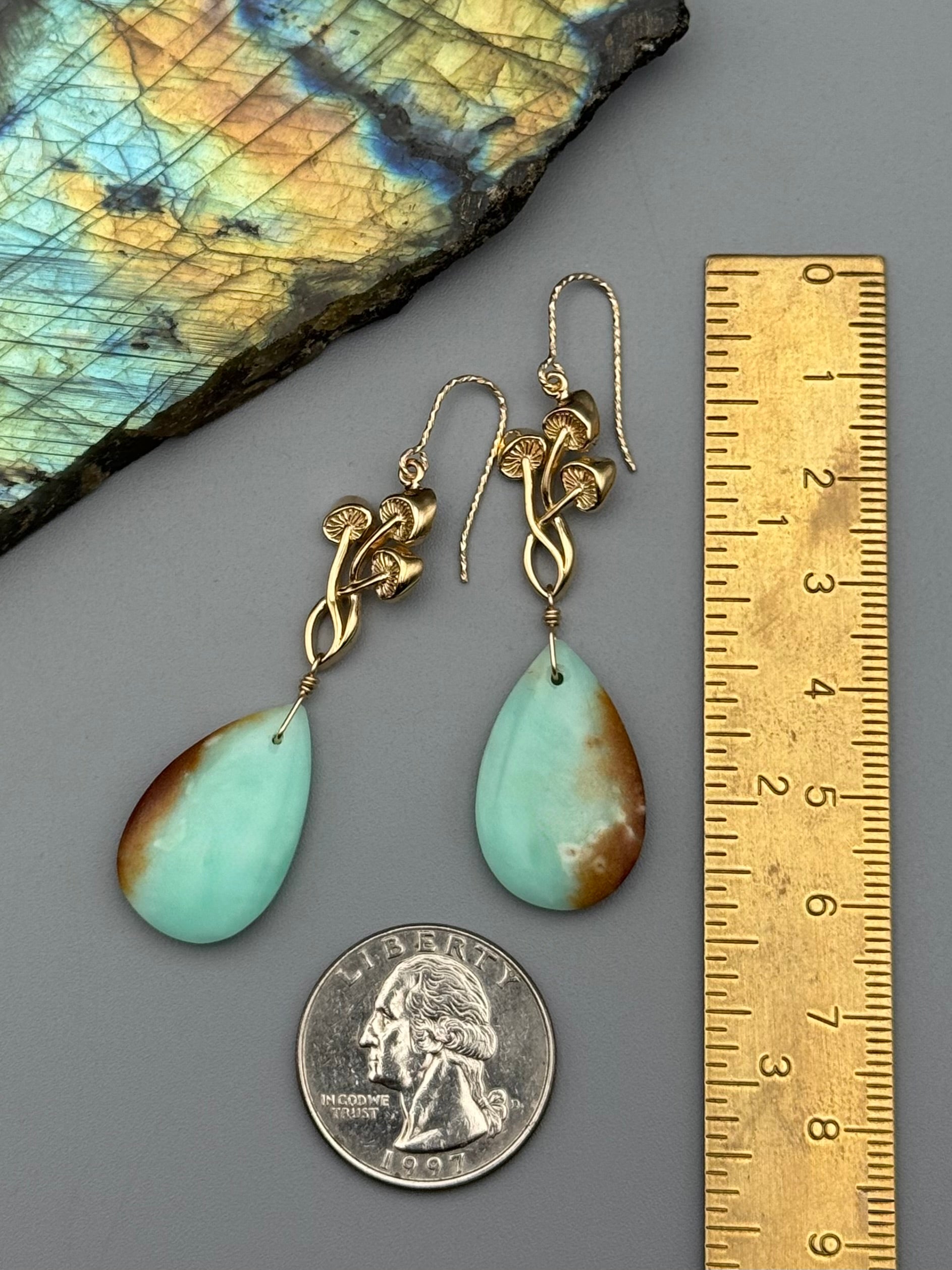 •UNDERSTORY• chrysoprase tear + gold earrings