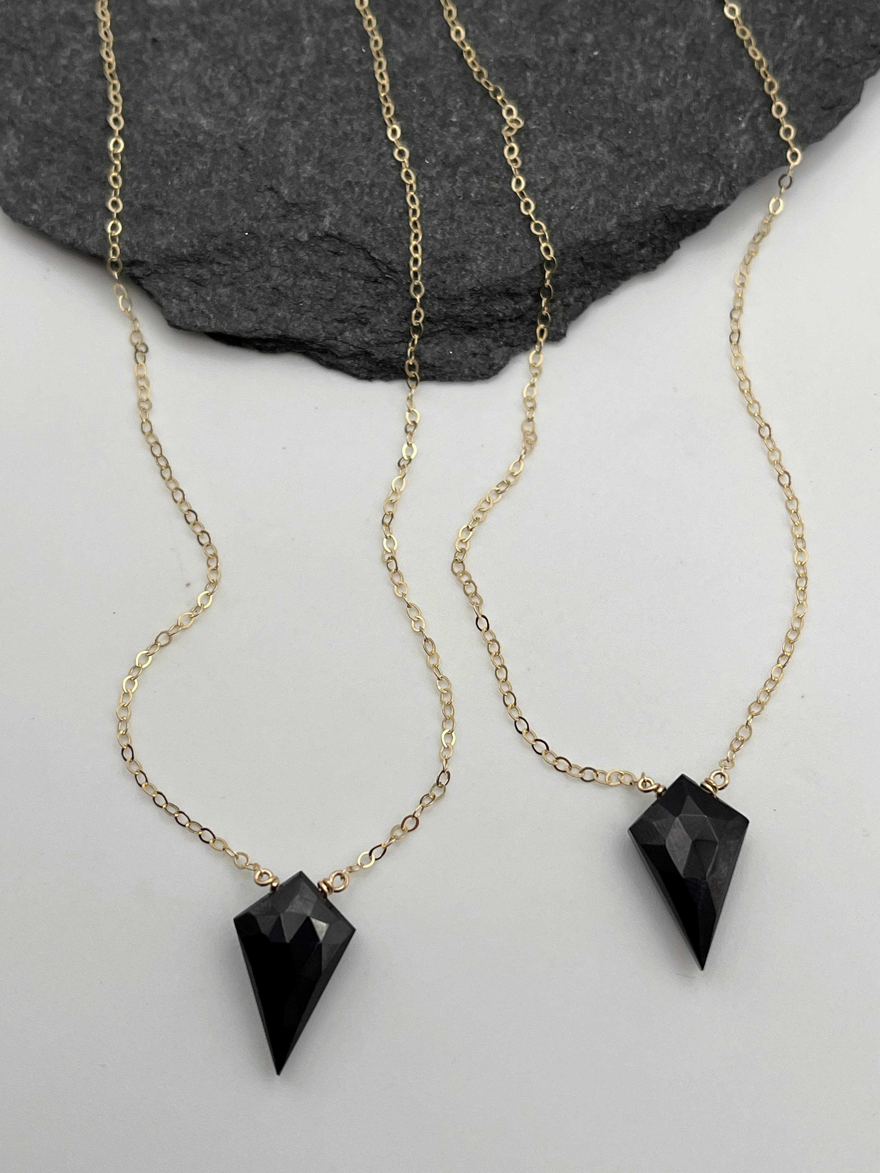 •STRAY• faceted black spinel kite + gold necklace (various lengths)
