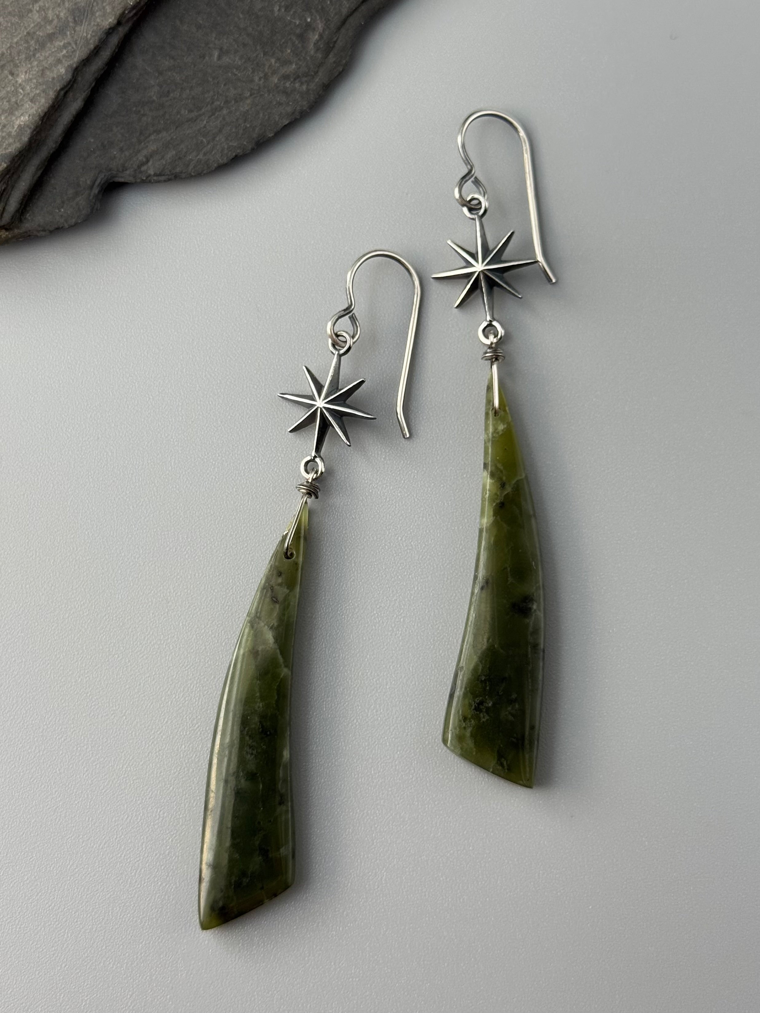 •STAR GAZE• chinese jade + silver earrings