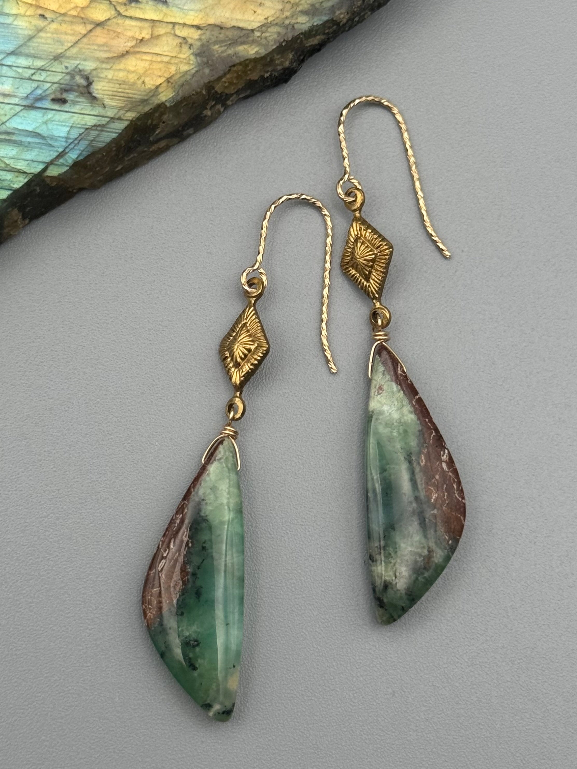 •AGATHA• chrysoprase wing + gold earrings