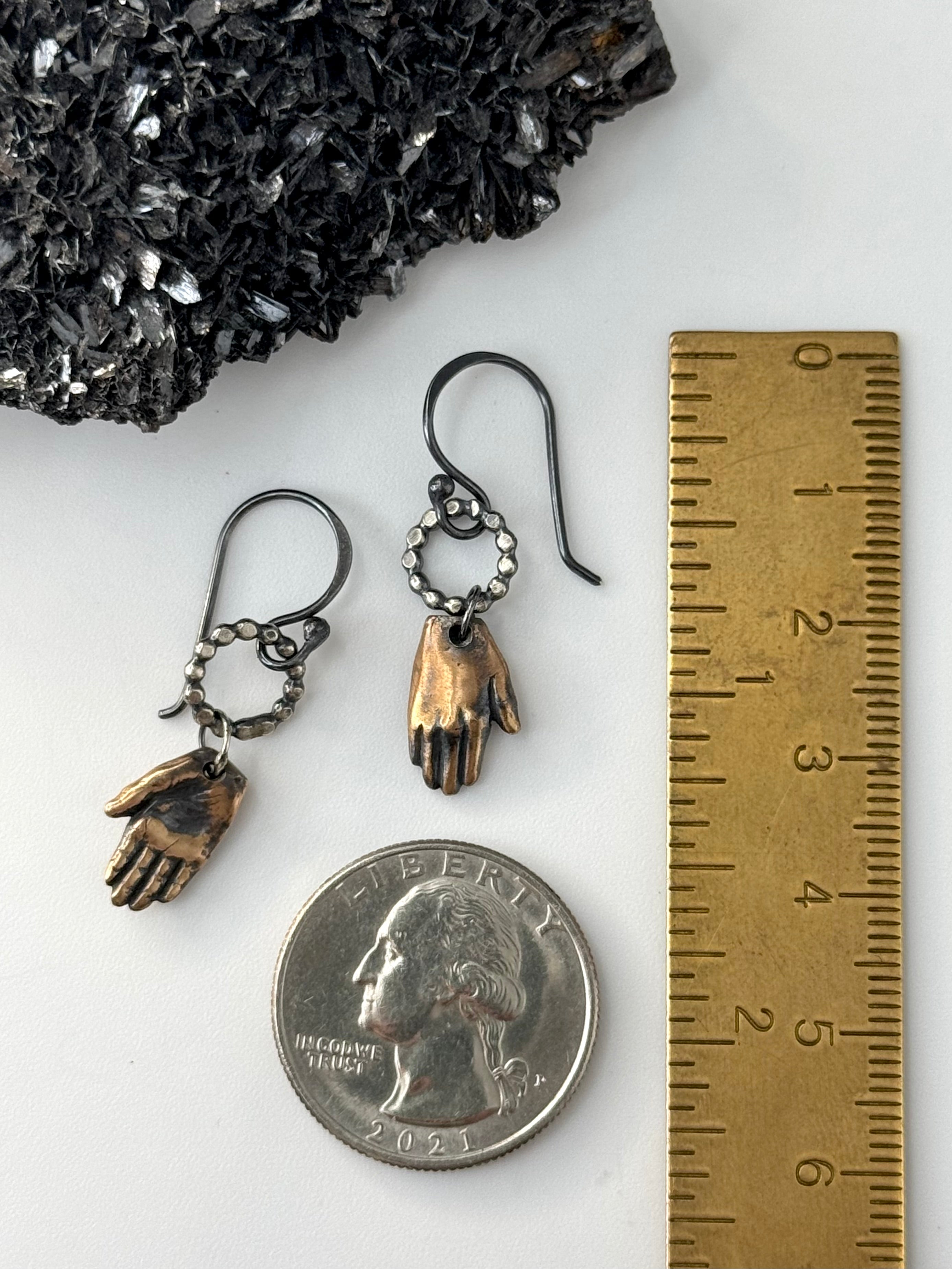 •HOOP HAND• mixed metal dangle earrings