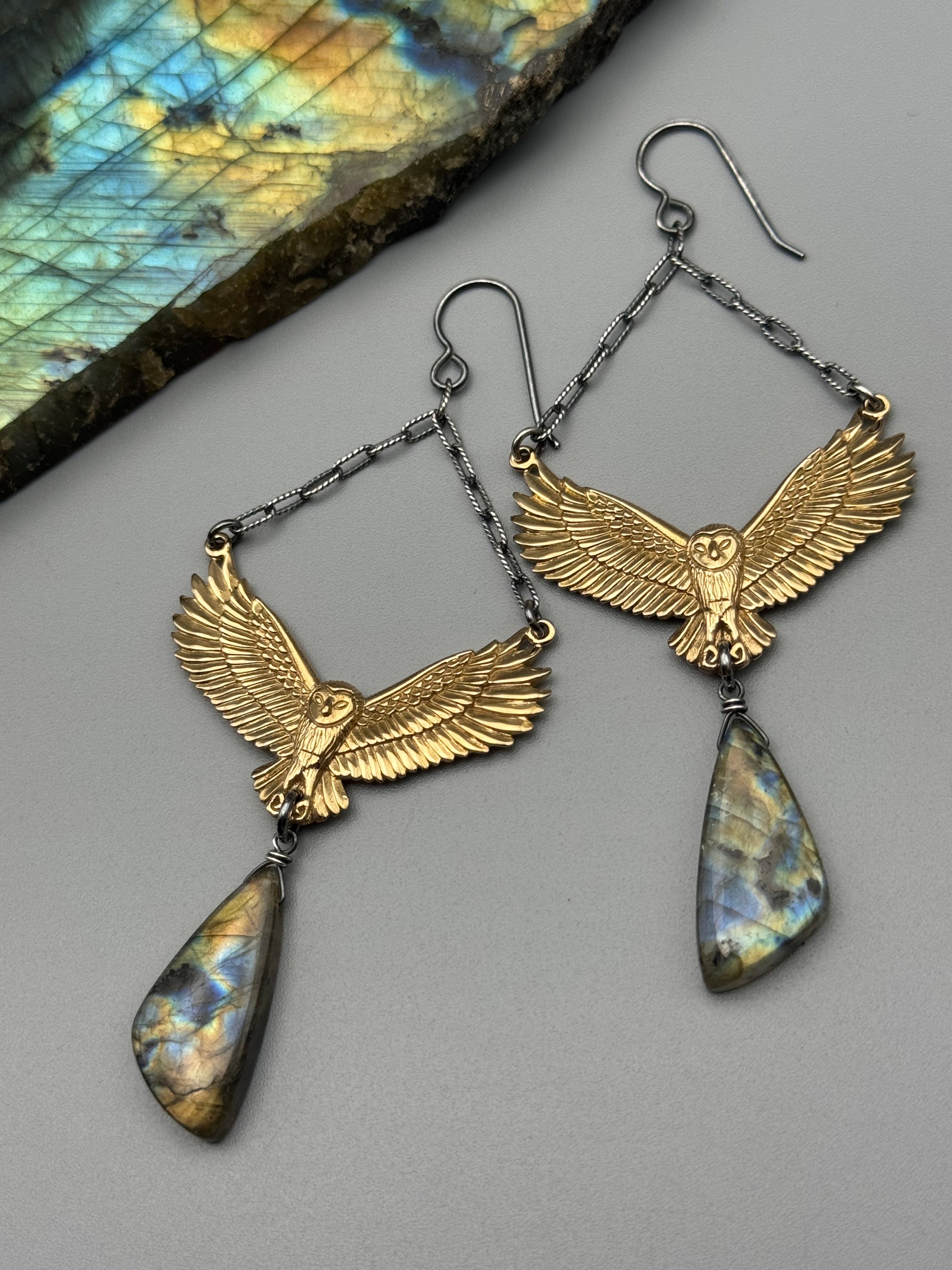 •NOCTURNA• labradorite wing + gold earrings