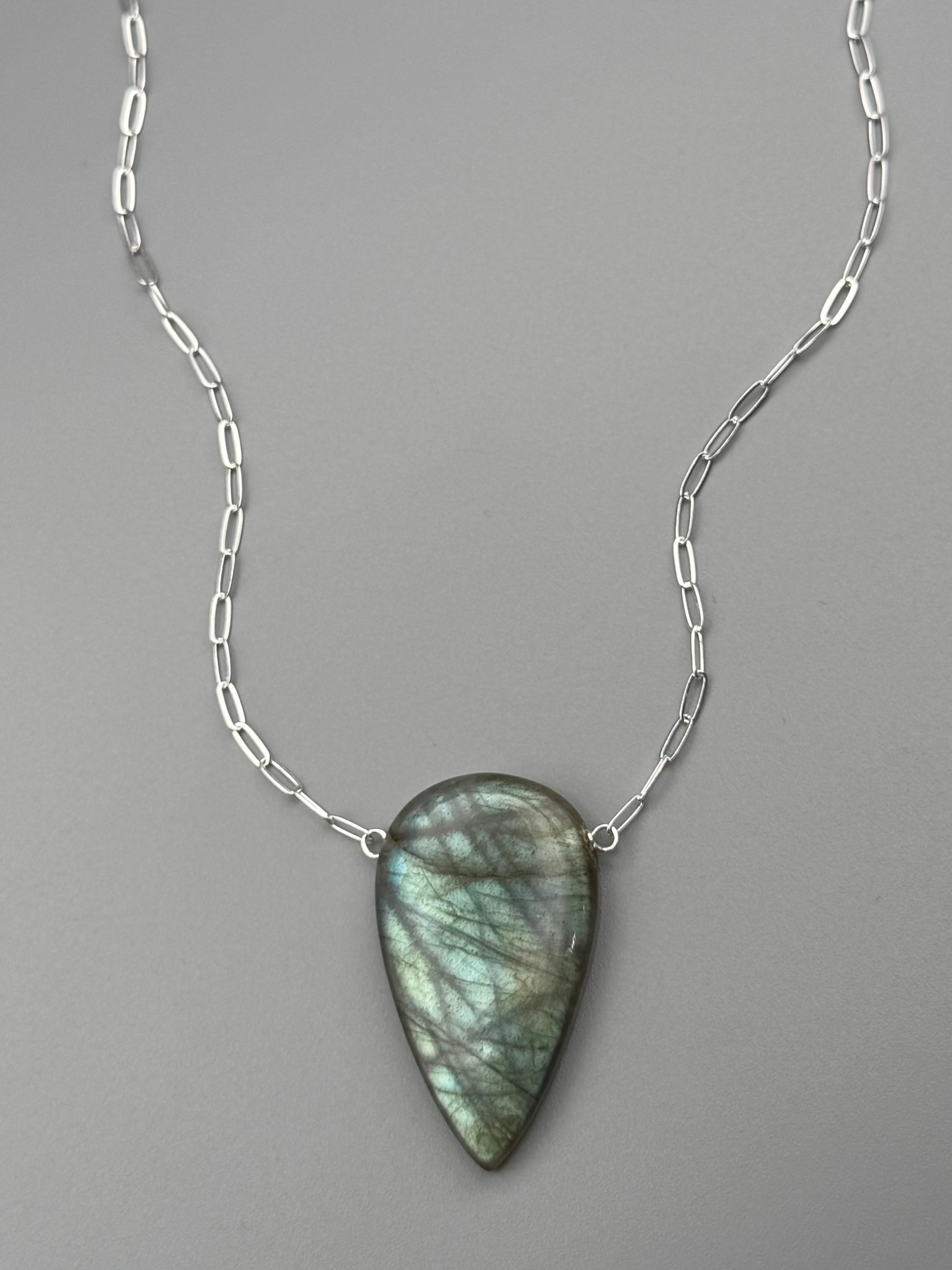 •AEON• labradorite spear tear + silver necklace (16"-18" long)