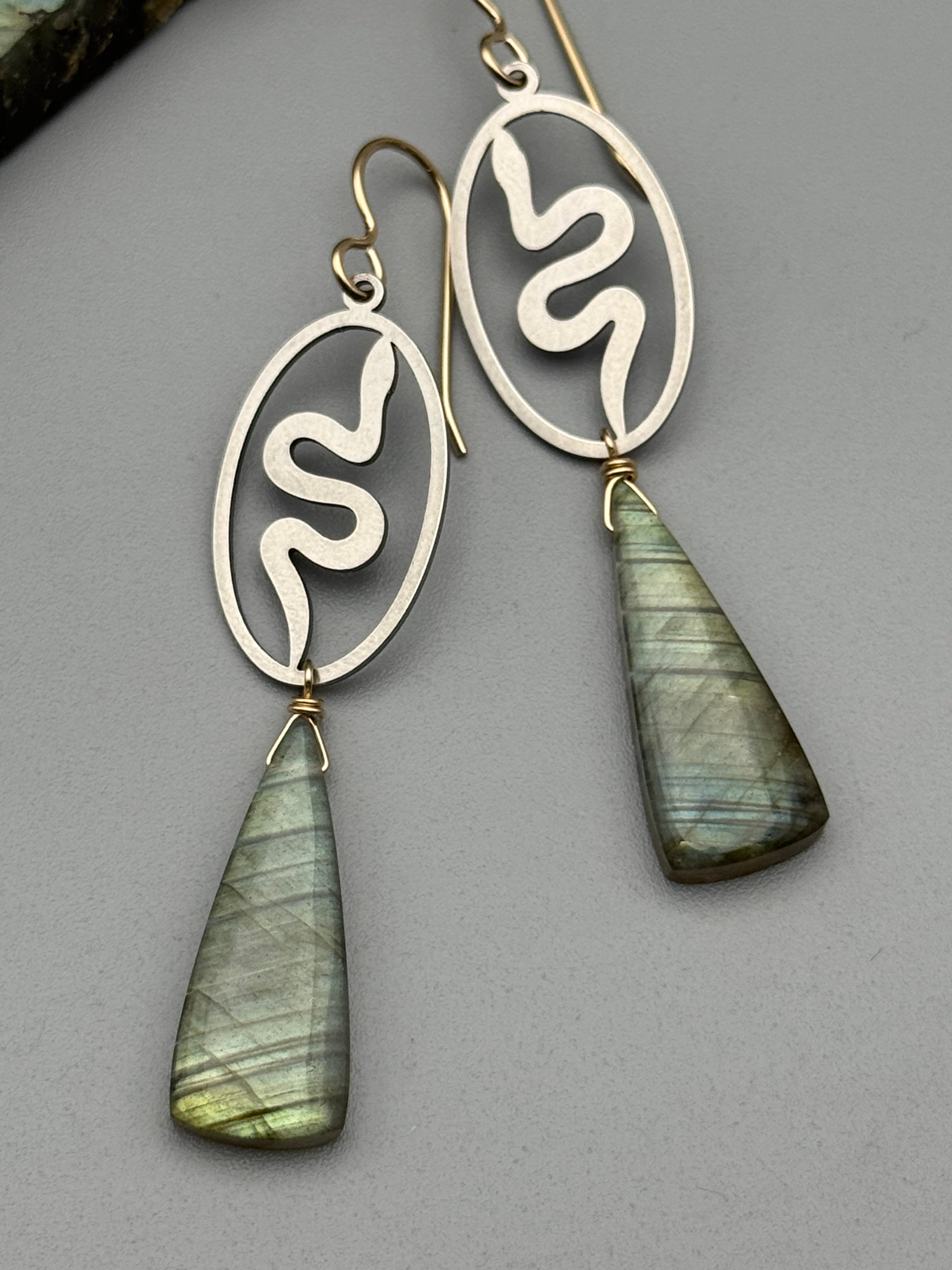 •SLITHER• labradorite + mixed metal earrings
