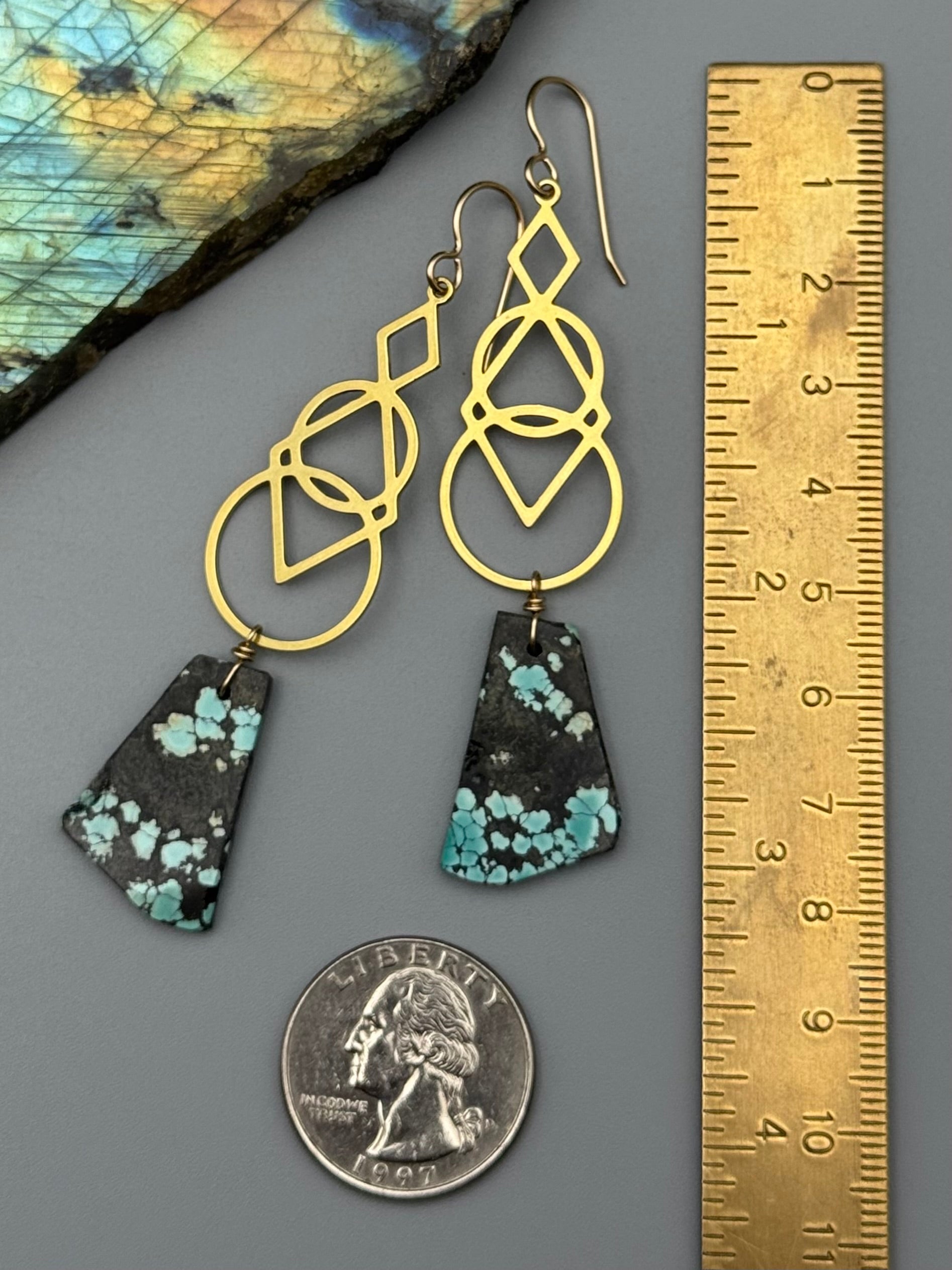 •SIGNS• turquoise slab + gold earrings