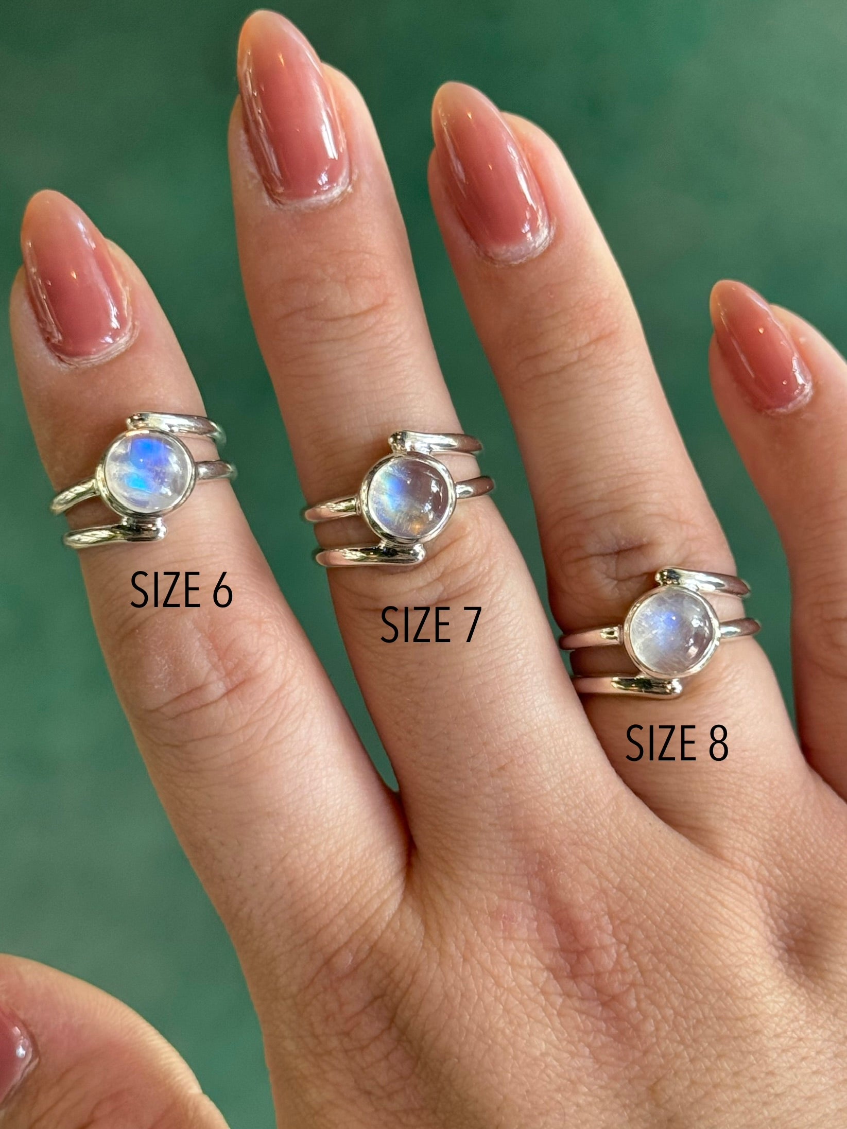 •RAINBOW MOONSTONE - ORBIT• wrapped double band silver ring (various sizes)