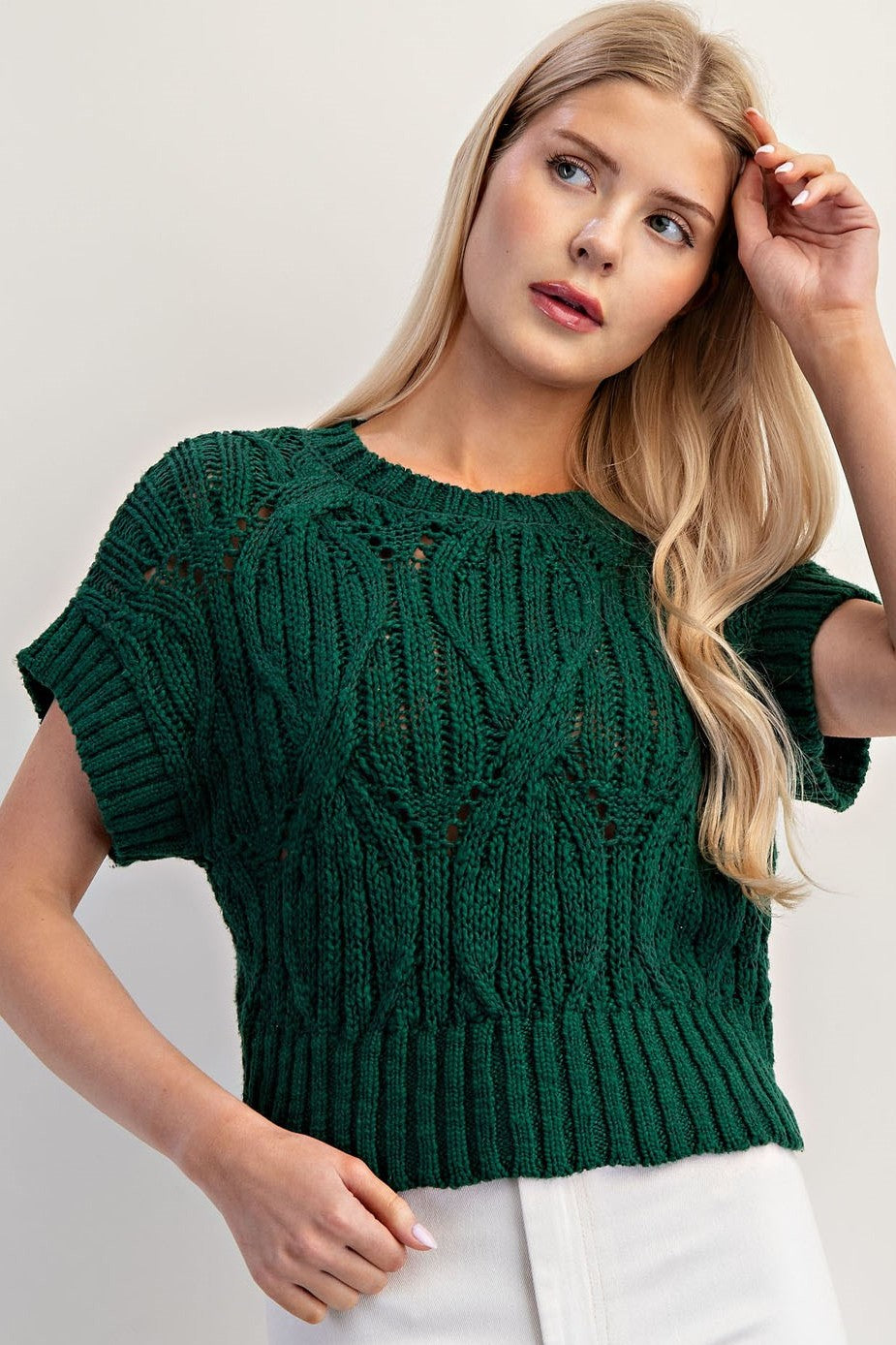 •MORGAN• cable knit short sleeve sweater
