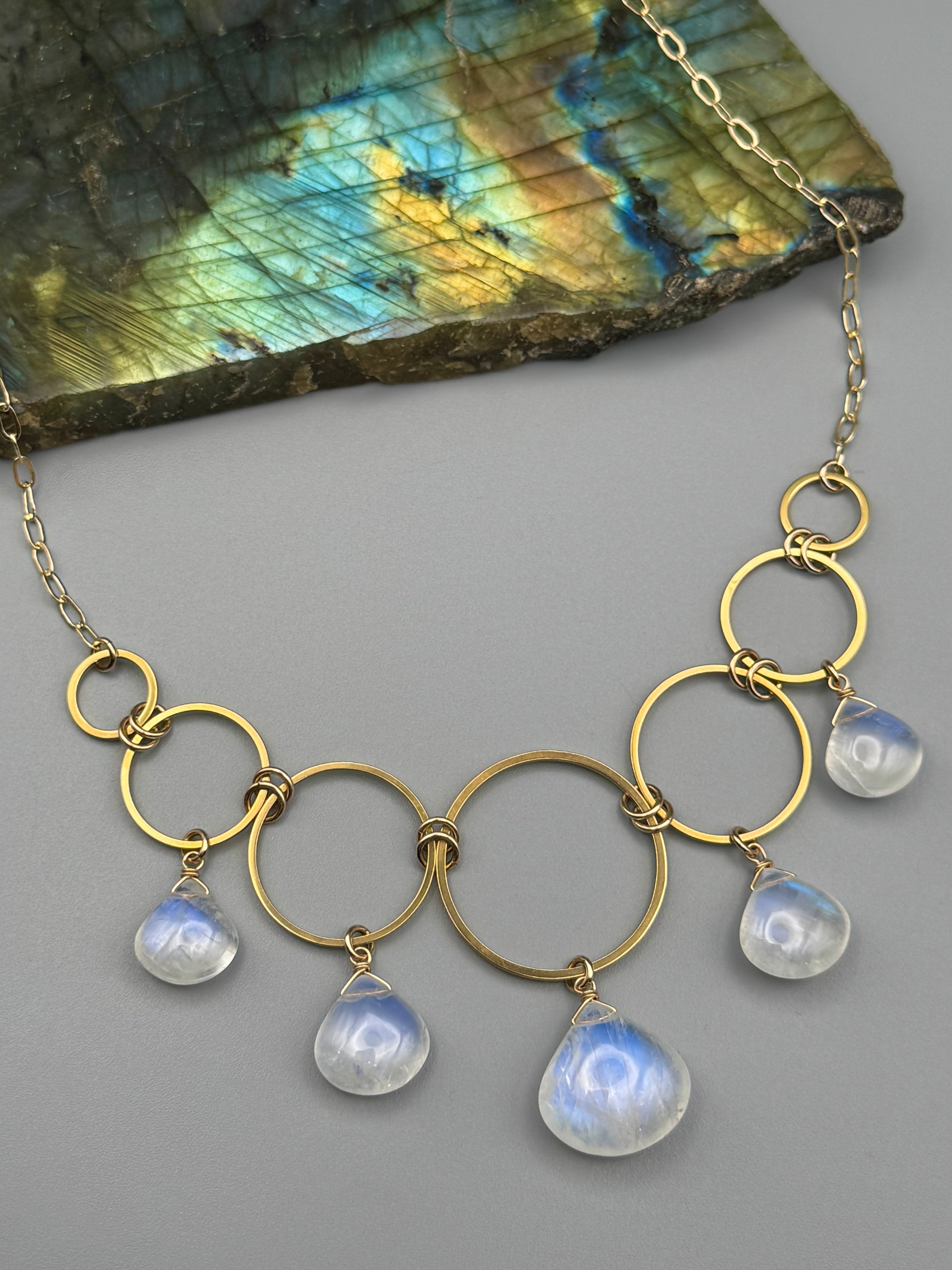 •UNION• rainbow moonstone + gold necklace (16"-18" long)