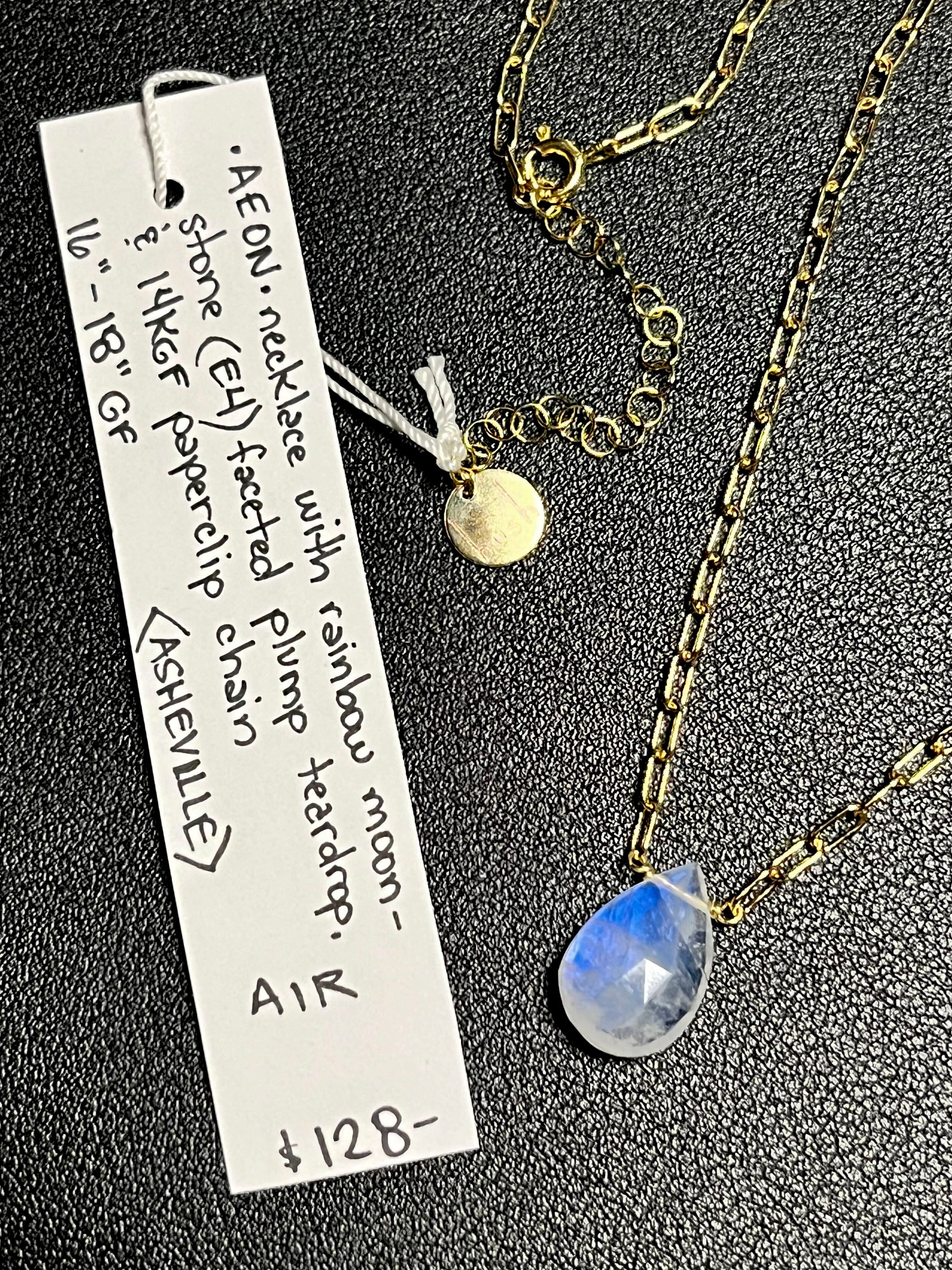 •AEON• rainbow moonstone + gold necklace (16"-18")