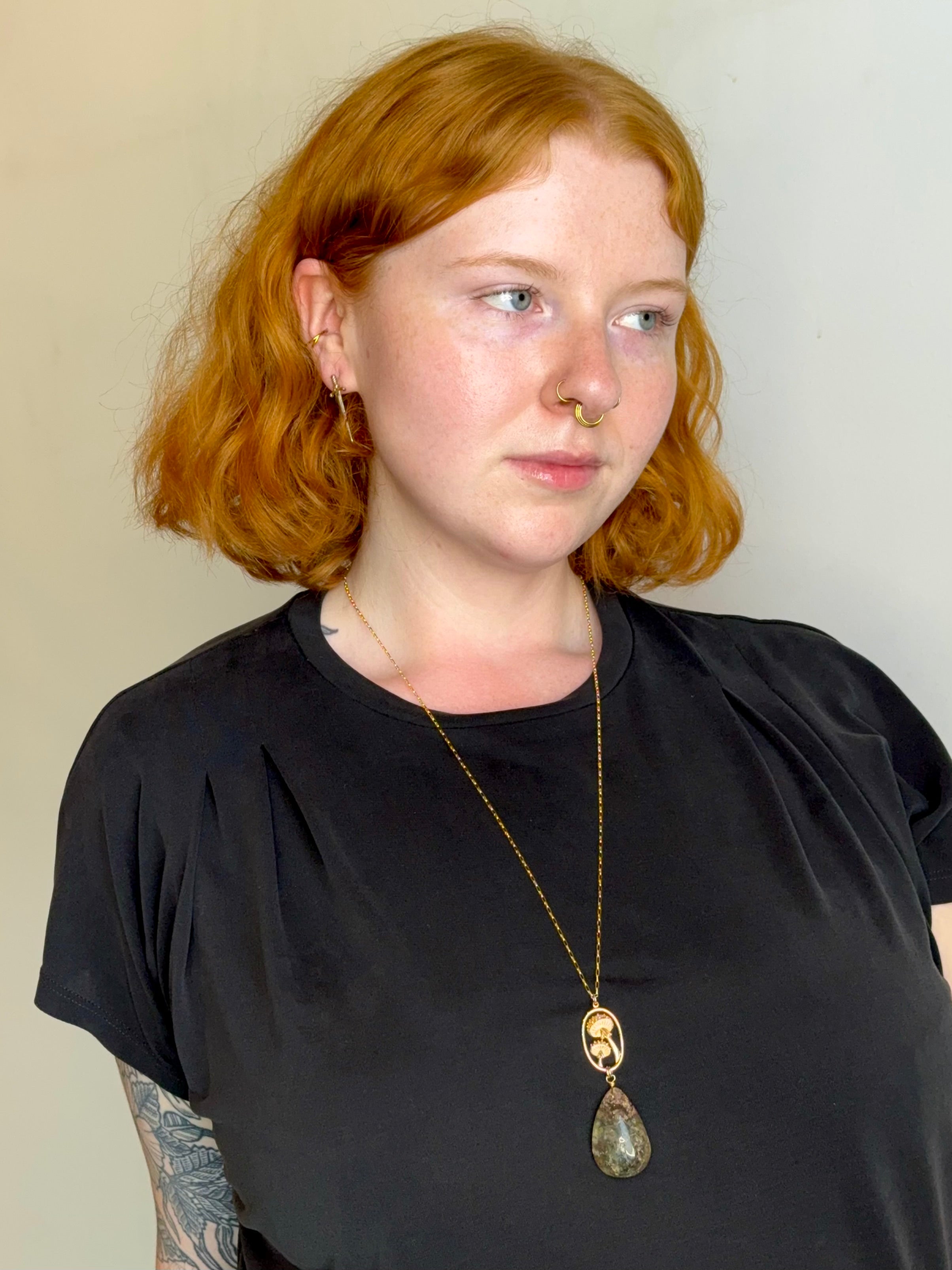 •UNDERSTORY• lodolite + mushroom + gold necklace (28"-30" long)